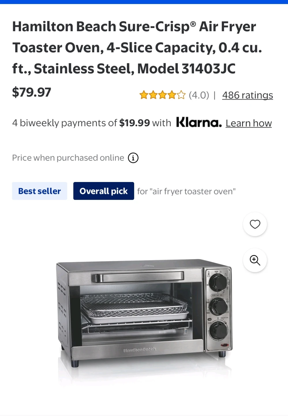 Hamilton Beach Sure-Crisp Air Fryer Toaster Oven