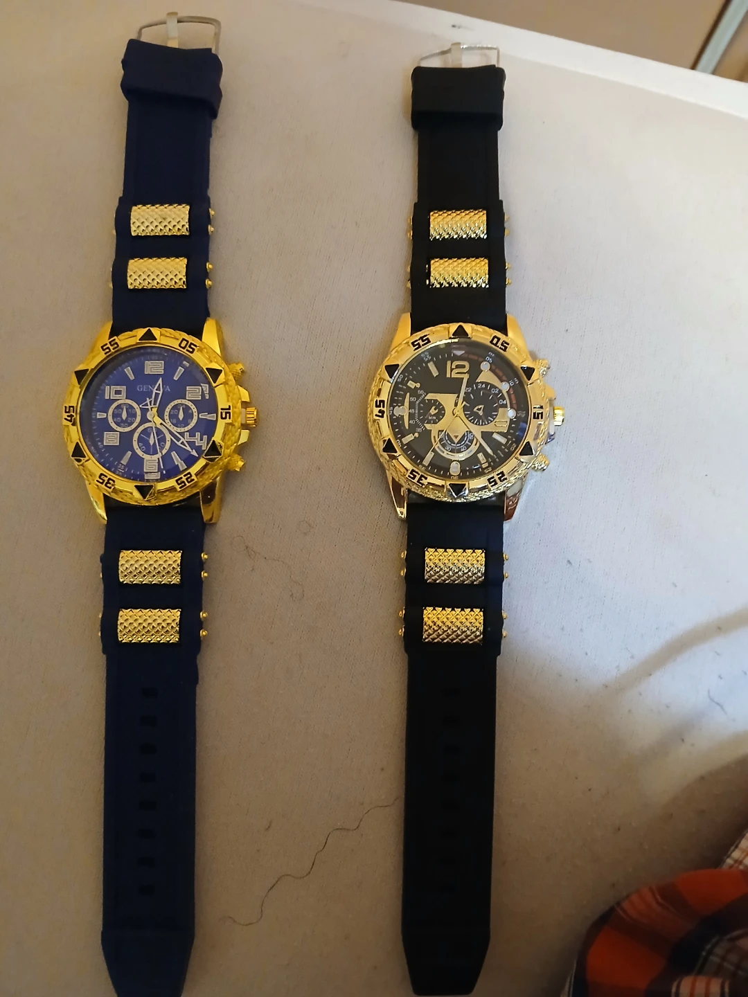 Geneva Gold Tone Blue Dial Chronograph Style Watch
