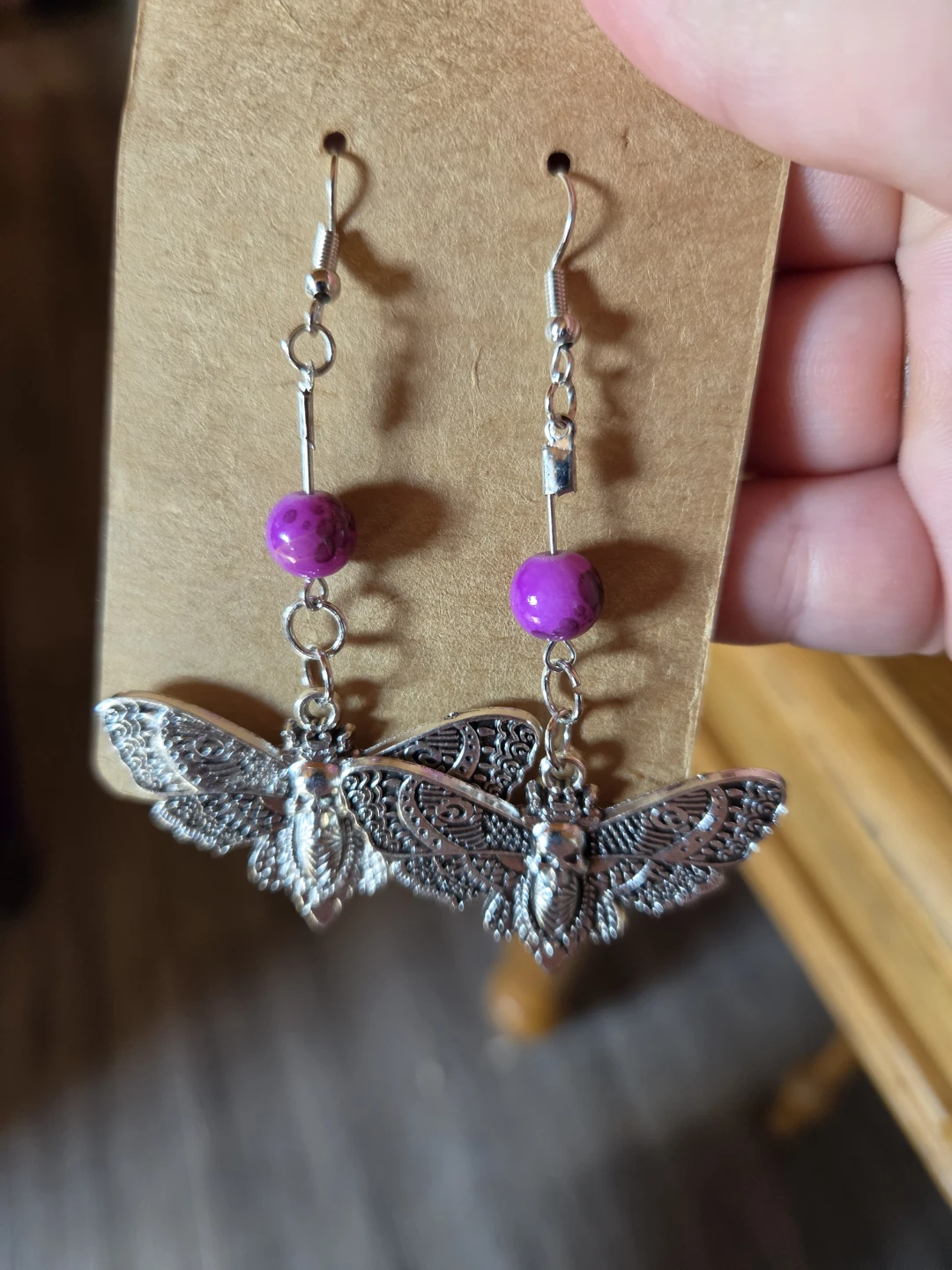 Death Moth Earrings with Purple Beads - photo 2