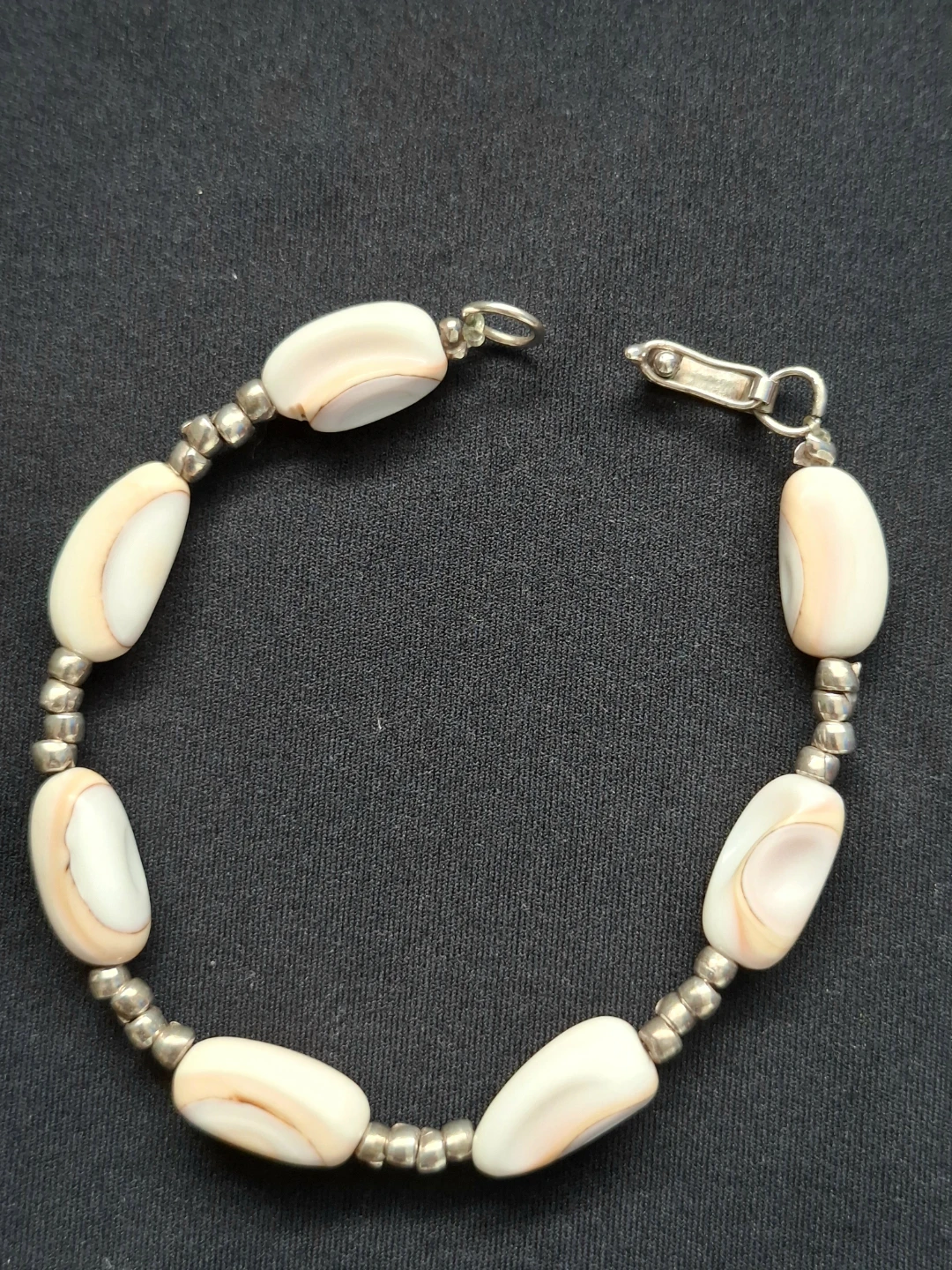 Shell and Sterling Silver 950 Bead Bracelet