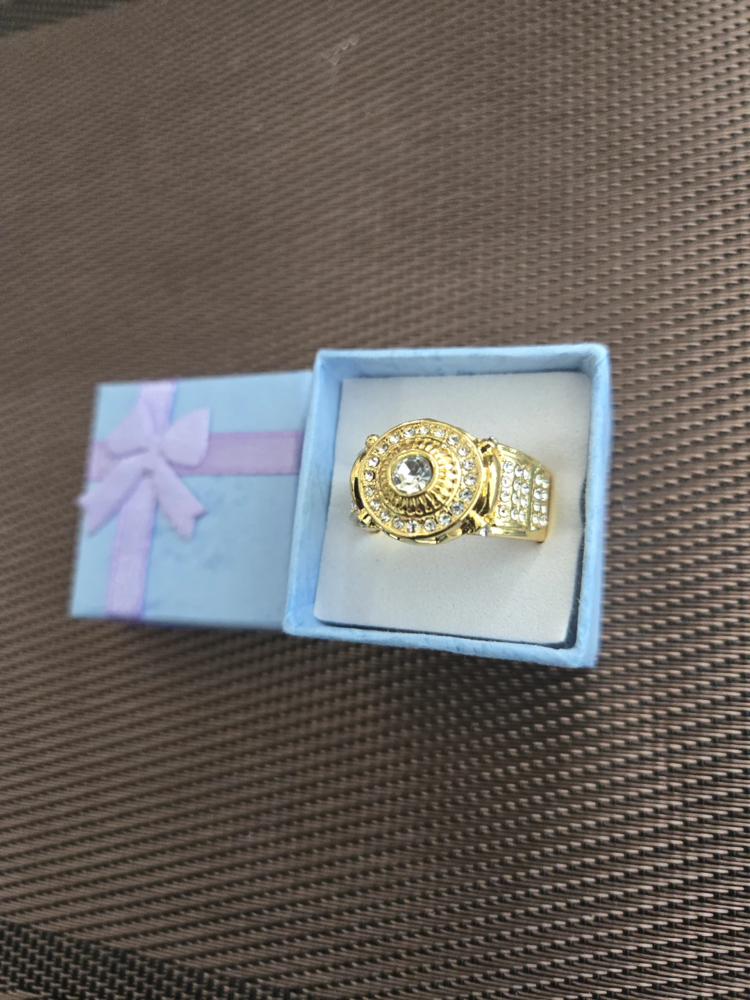 Gold-tone Ring with Rhinestones in Gift Box - photo 2