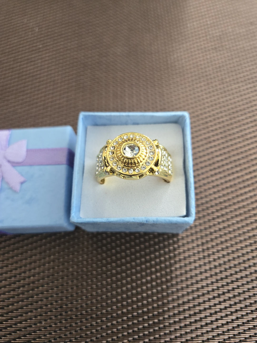 Gold-tone Ring with Rhinestones in Gift Box - photo 3