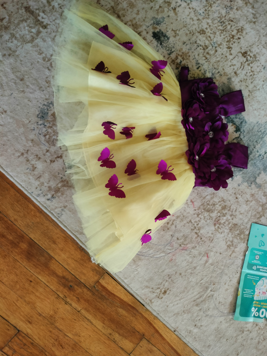 Girls' Plum & Yellow Butterfly Tulle Princess Party Dress