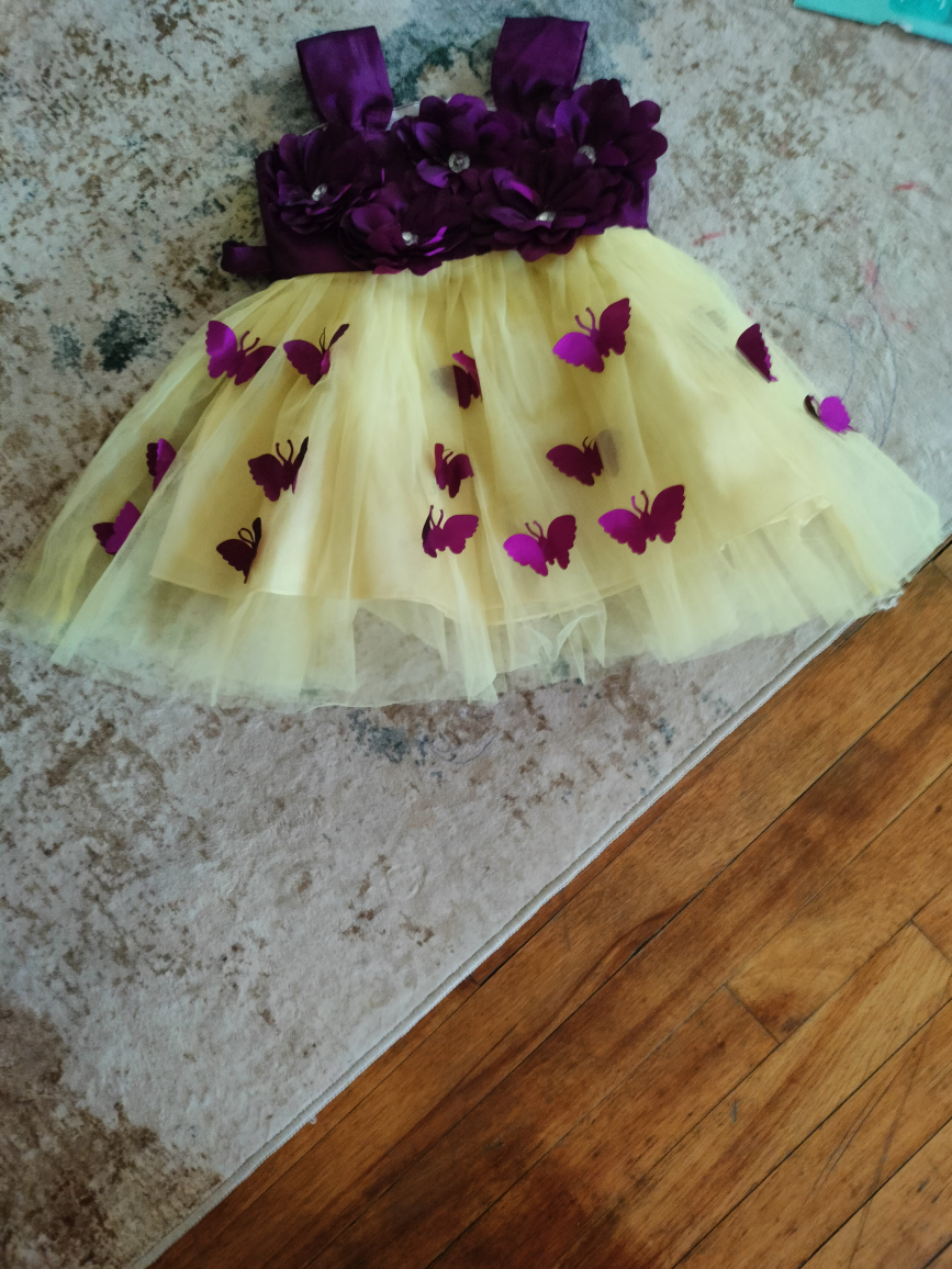 Girls' Plum & Yellow Butterfly Tulle Princess Party Dress - photo 4