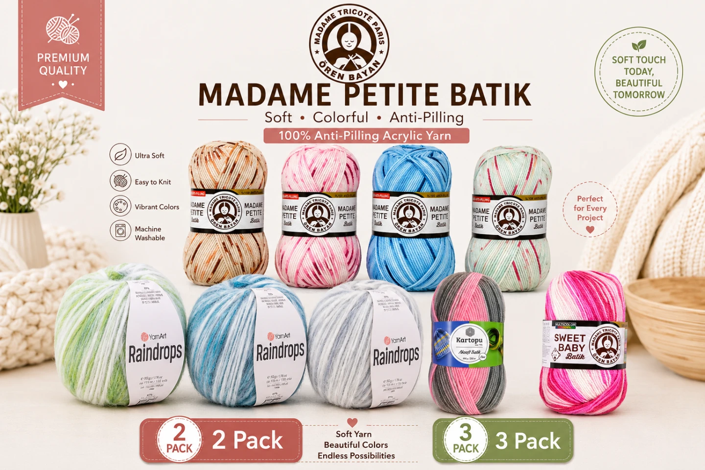 Premium Imported Knitting & Crochet Yarn 100G ball