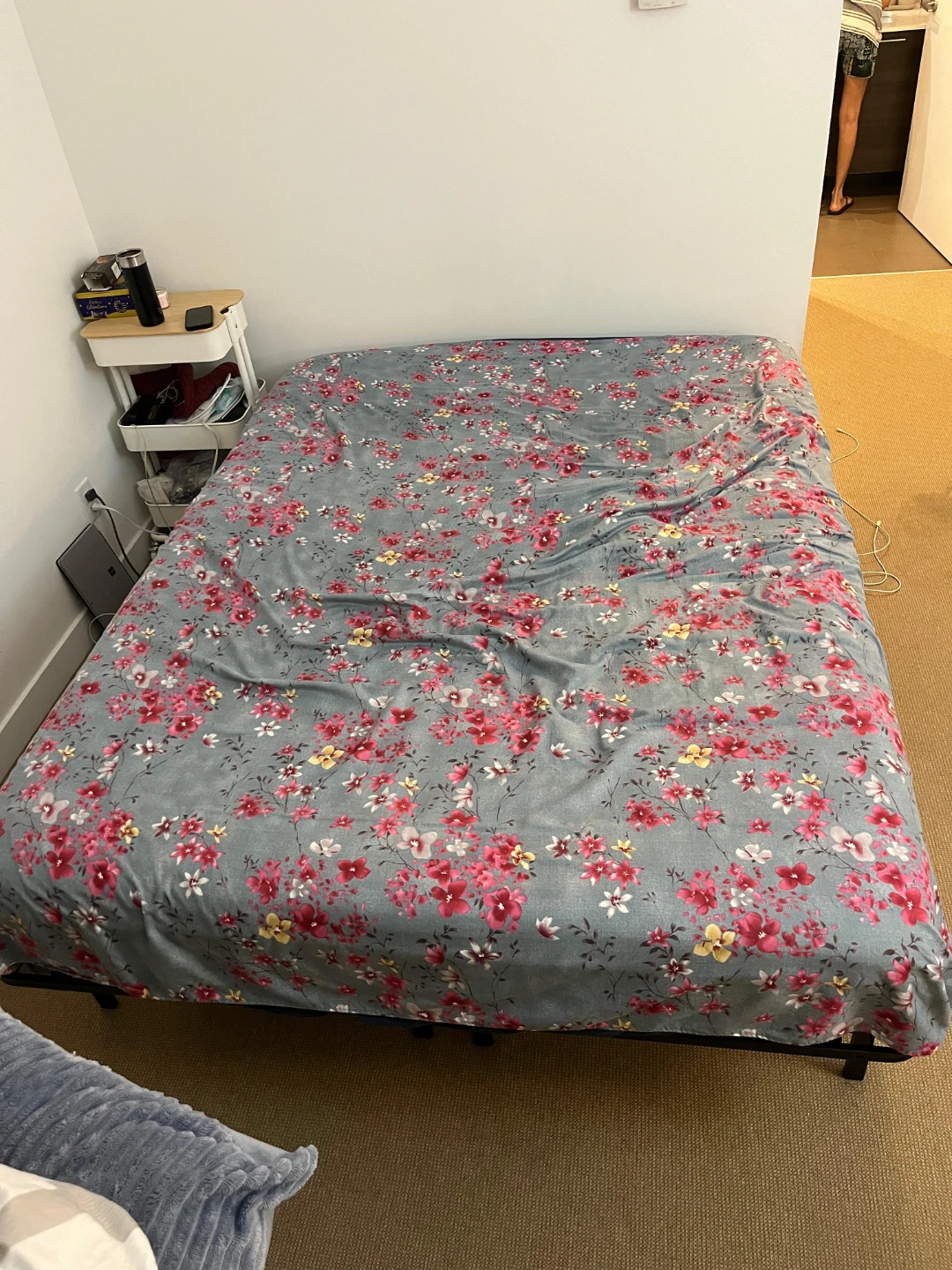 Queen Metal Bed Frame with Ikea Foam Mattress