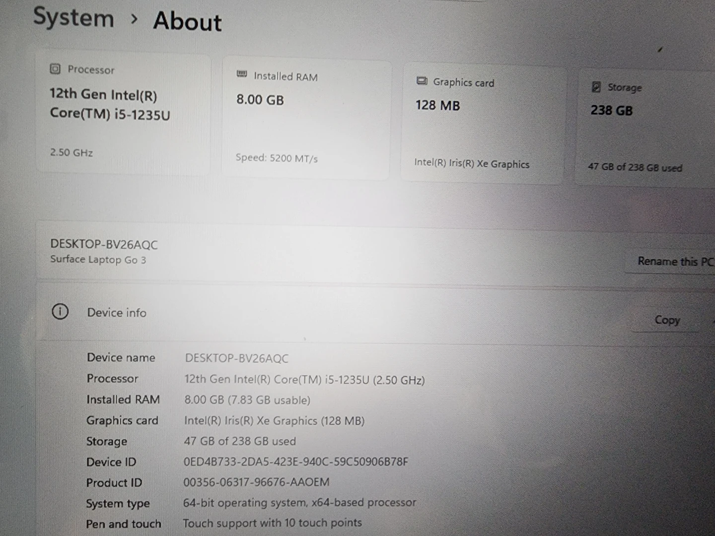 Microsoft Surface Laptop Go 3 i5-1235U 8GB RAM 256GB SSD - photo 3