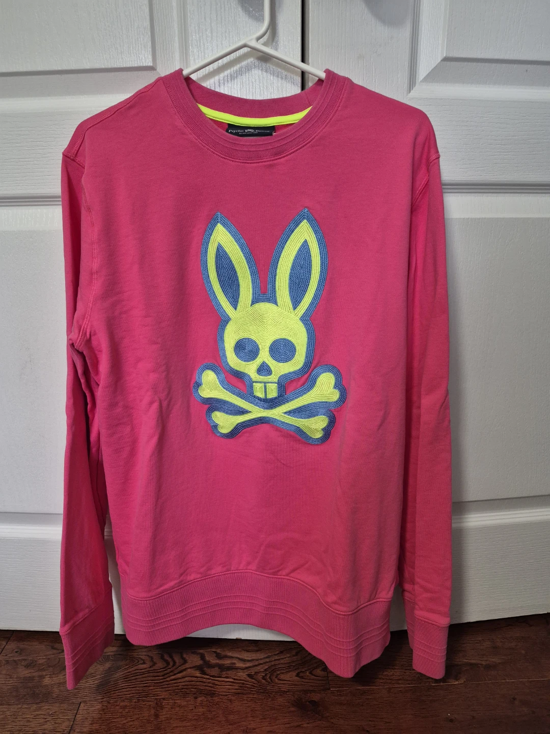 Psycho Bunny Pink Crewneck Sweatshirt with Bunny Skull Graphic