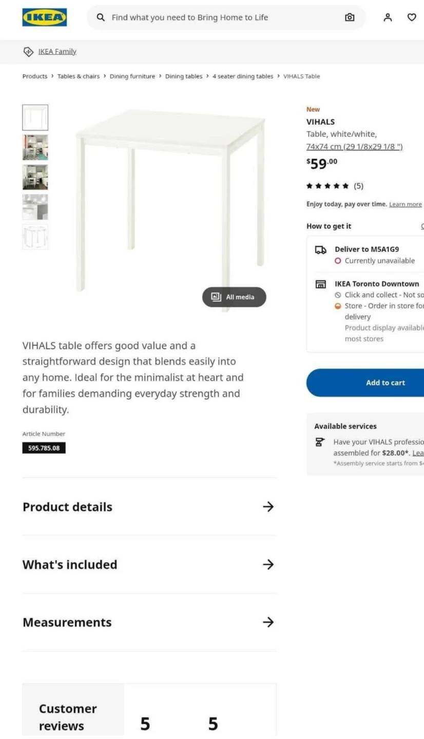 IKEA VIHALS White Dining Table 74x74 cm
