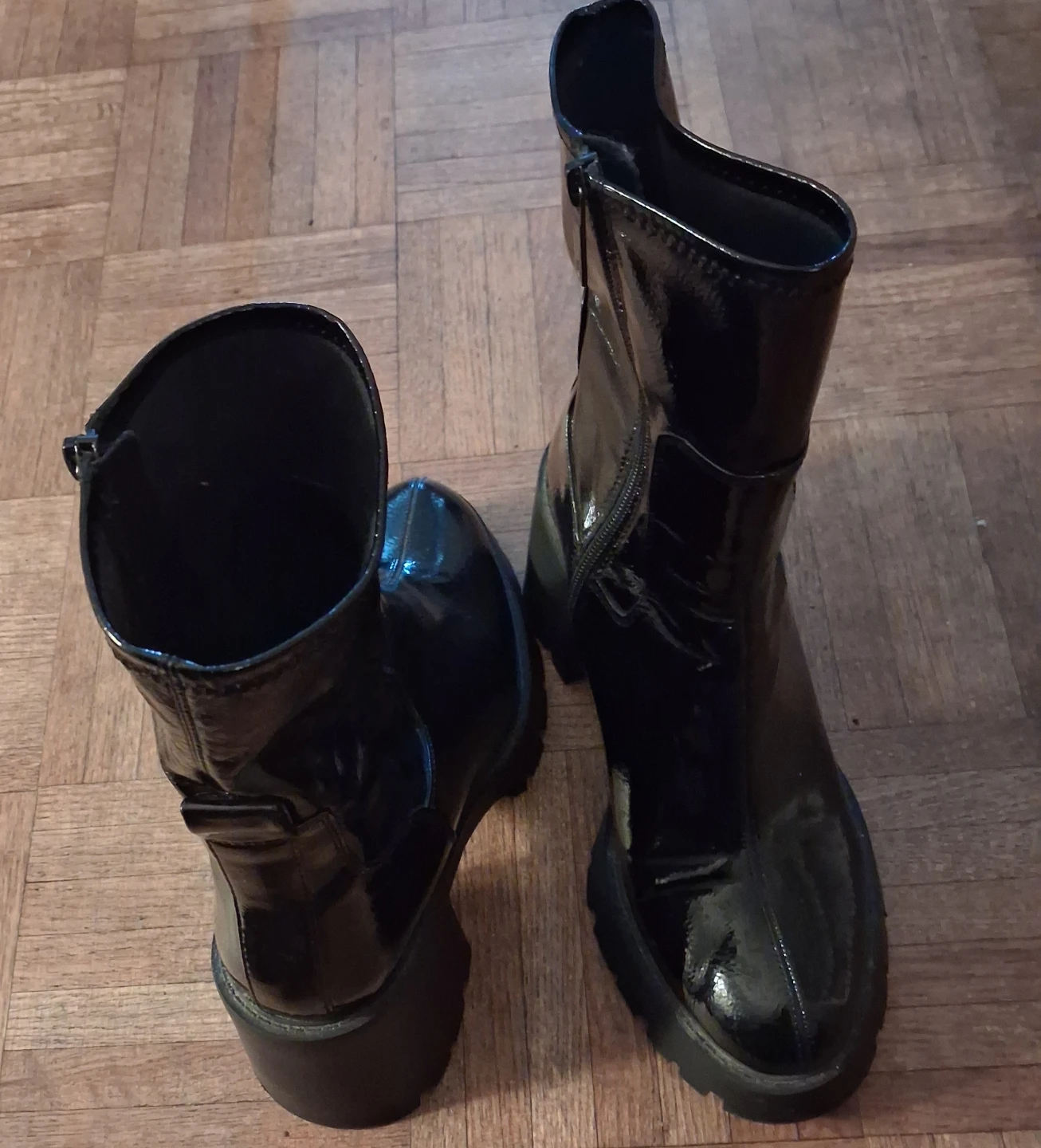ZARA Black Patent Chunky Heel Boots