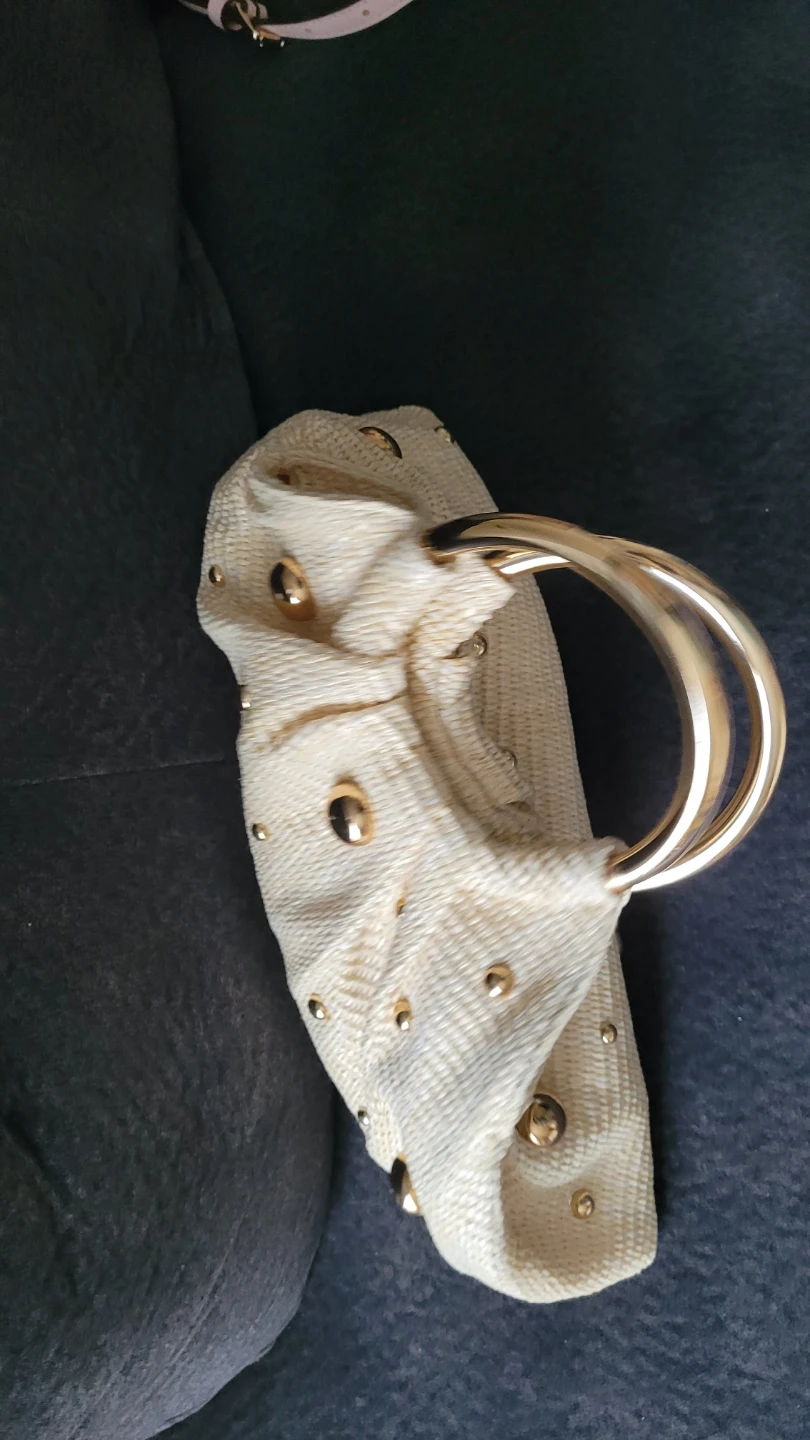 Cream Woven Handbag with Gold Studs - photo 3