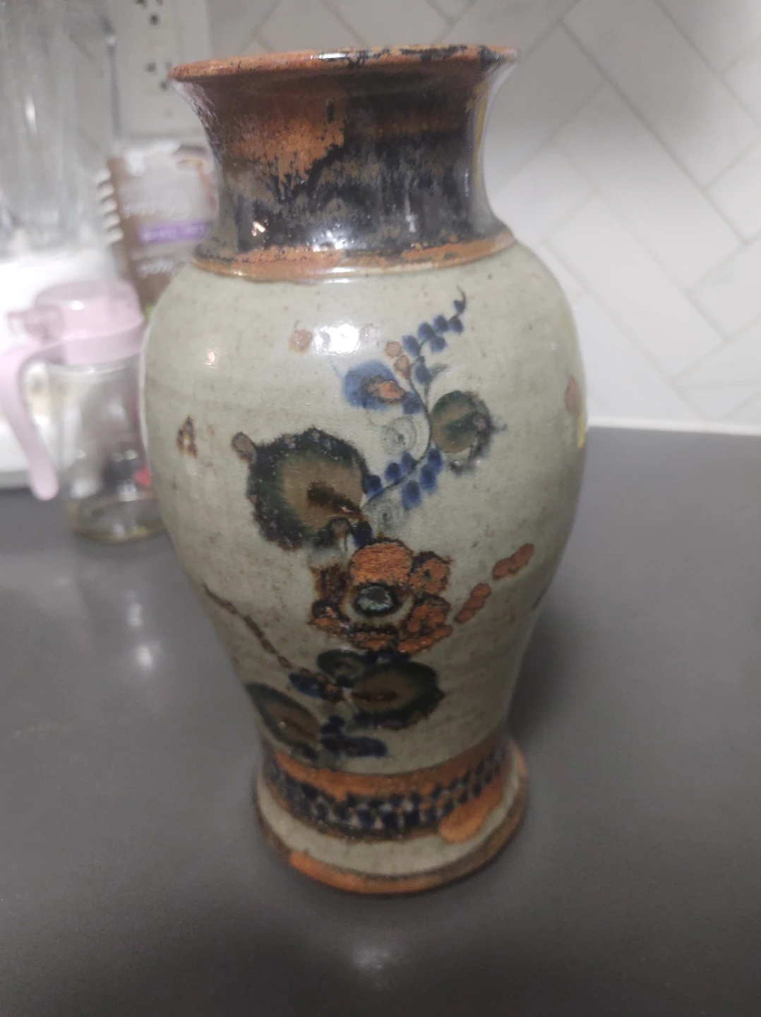 Hand-painted Ceramic Vase with Floral Design