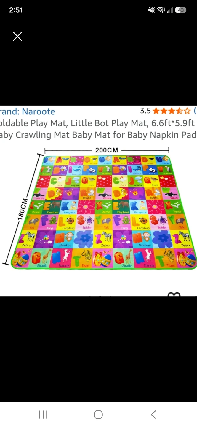 Naroote Foldable Play Mat - Alphabet & Animals