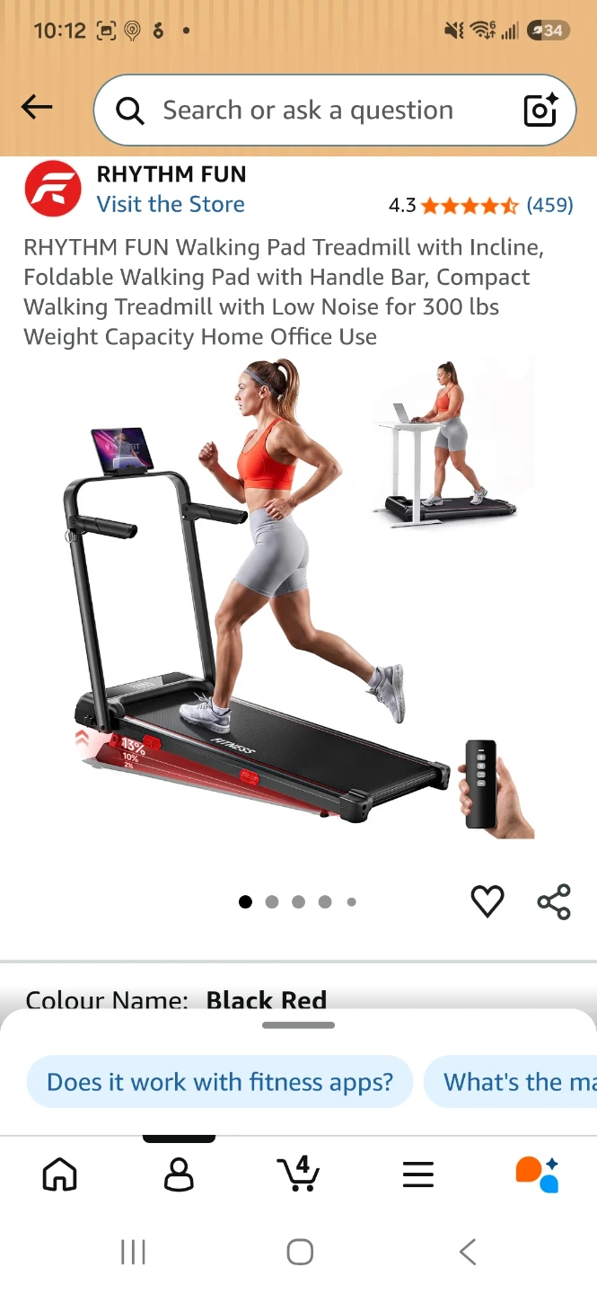 RHYTHM FUN Walking Pad Treadmill with Handle Bar