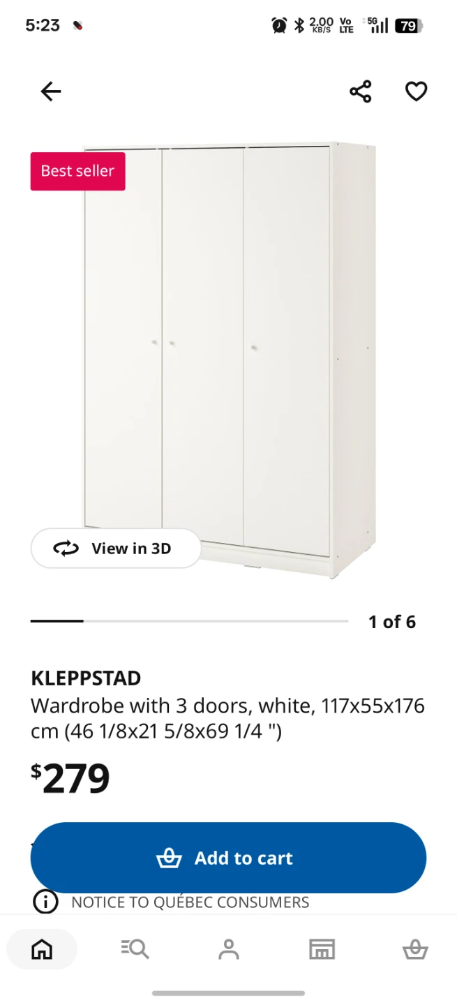 IKEA KLEPPSTAD 3-Door White Wardrobe