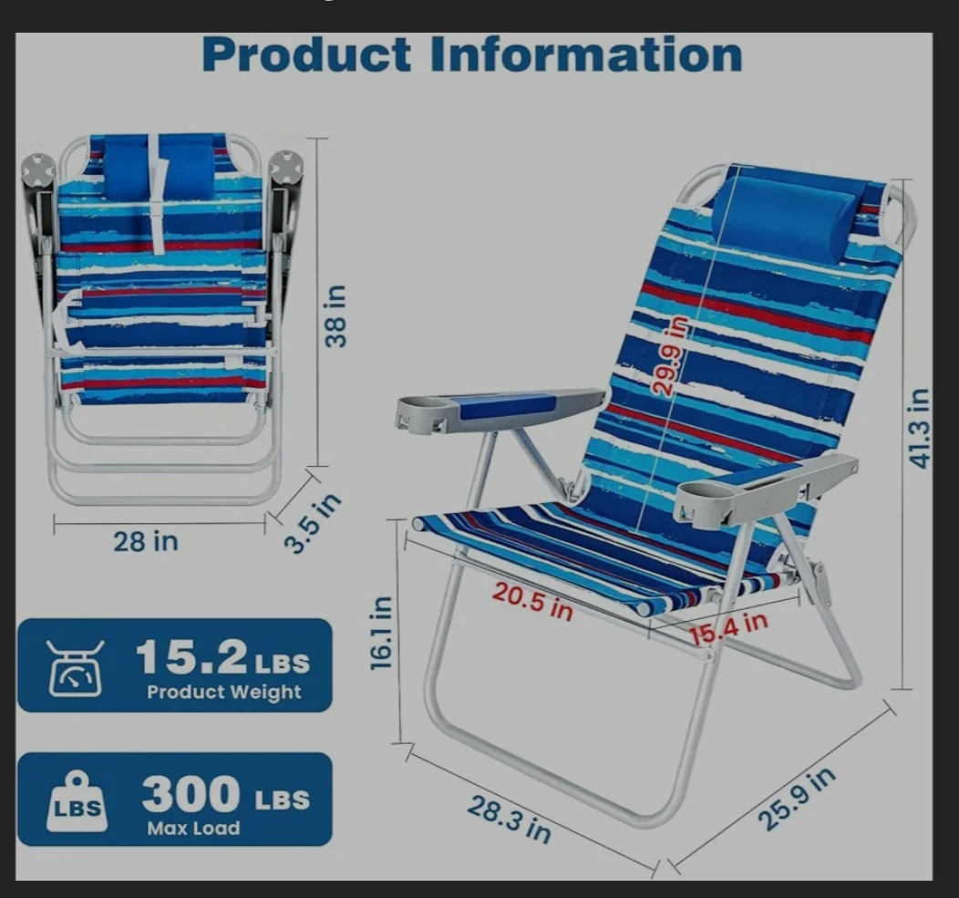 High Back Oversized Folding Beach Chair – Brand new - photo 4