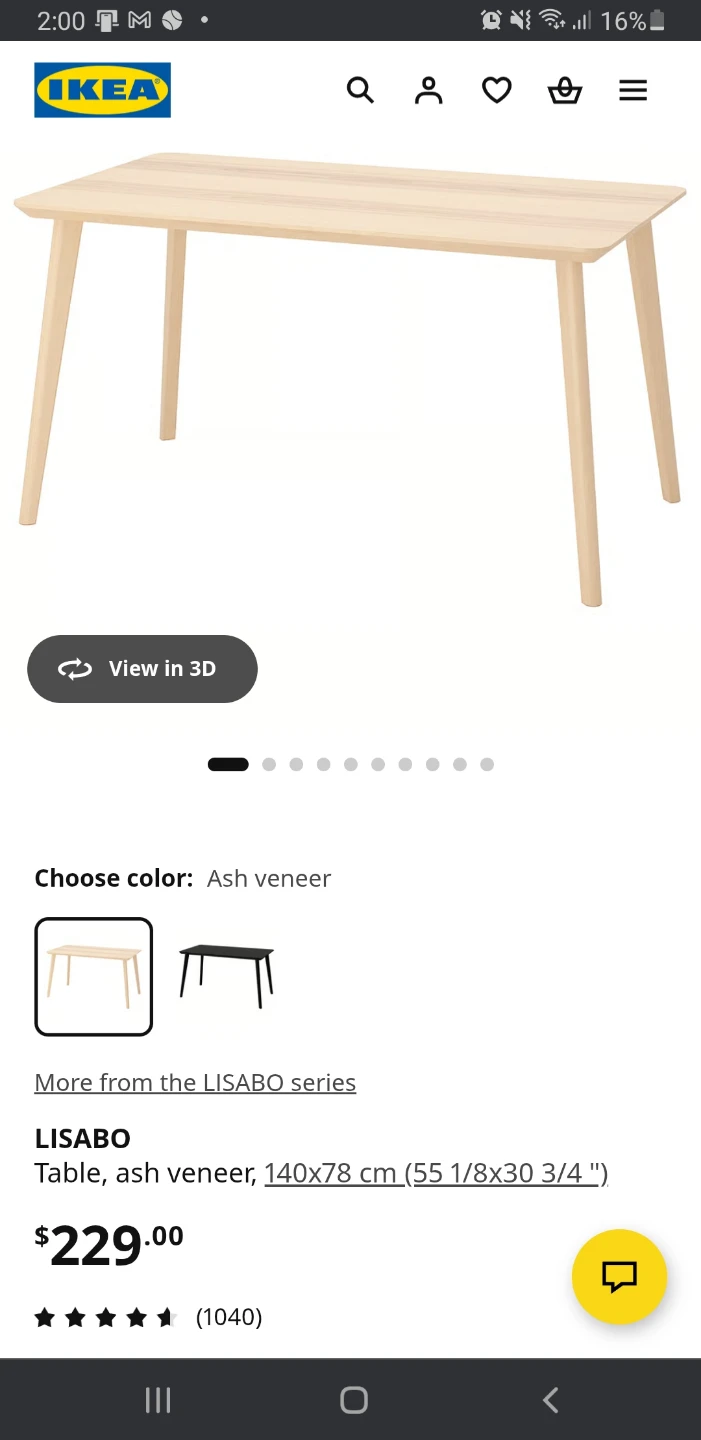 IKEA LISABO Table, Ash Veneer, 140x78 cm