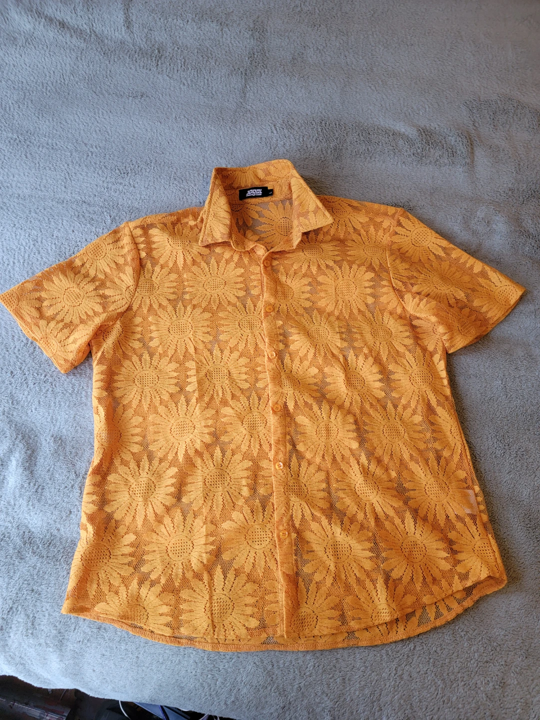 Orange Floral Lace Button-Up Shirt - photo 2