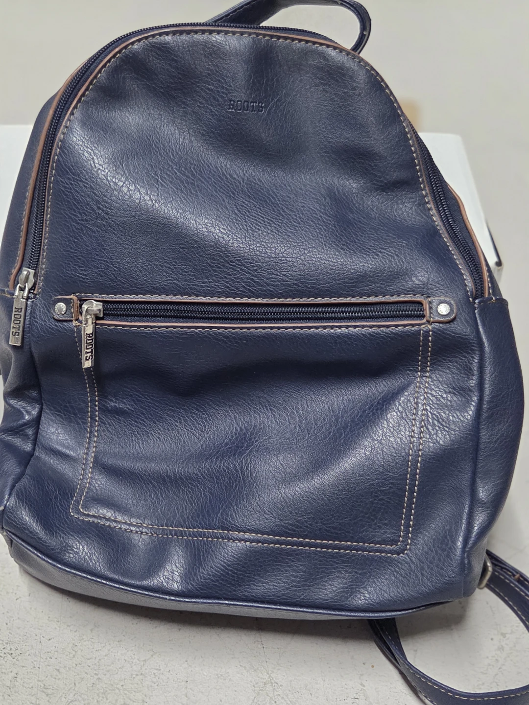 Roots Navy Faux Leather Backpack