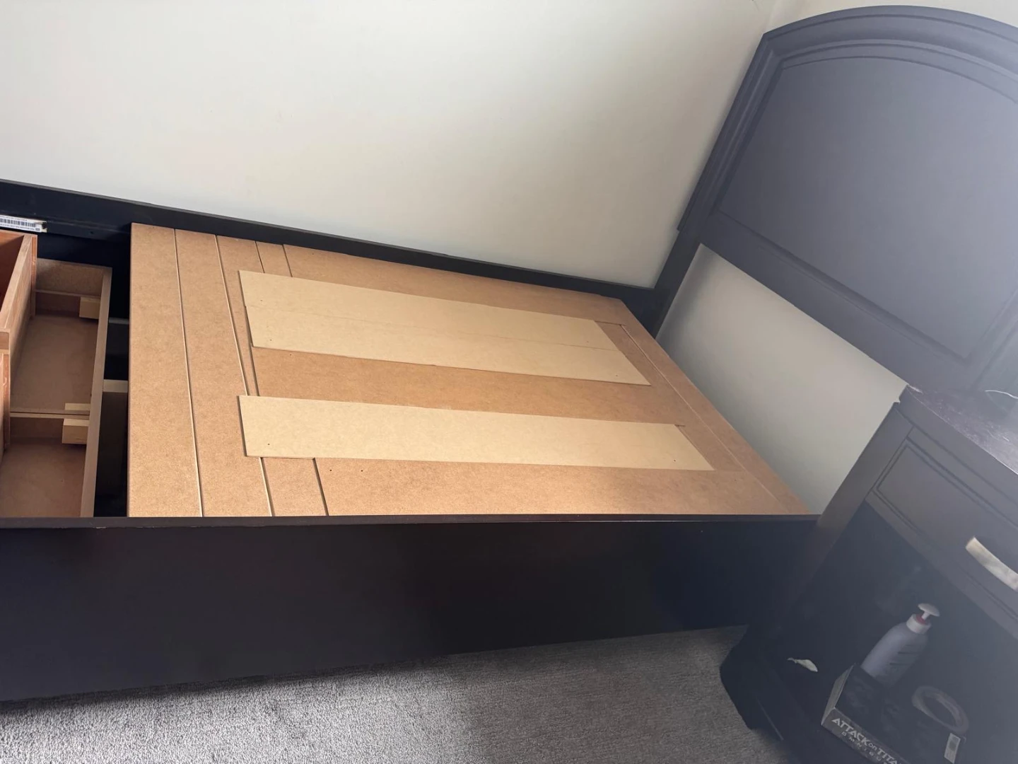 Dark Wood Headboard and Bed Frame with Storage Drawers