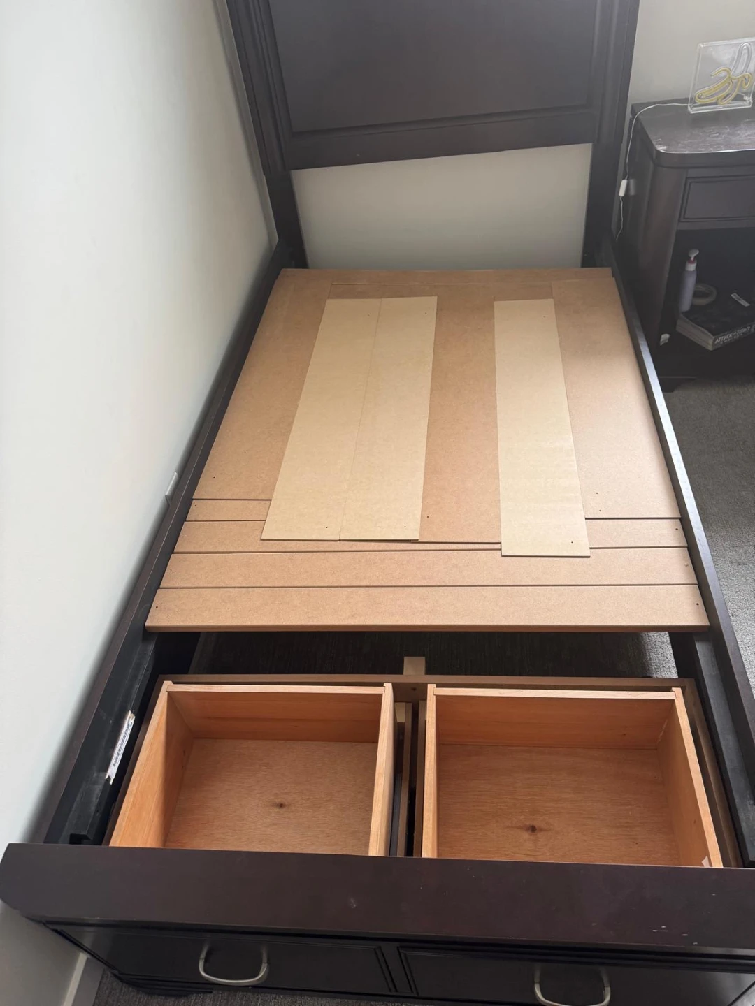 Dark Wood Headboard and Bed Frame with Storage Drawers - photo 2