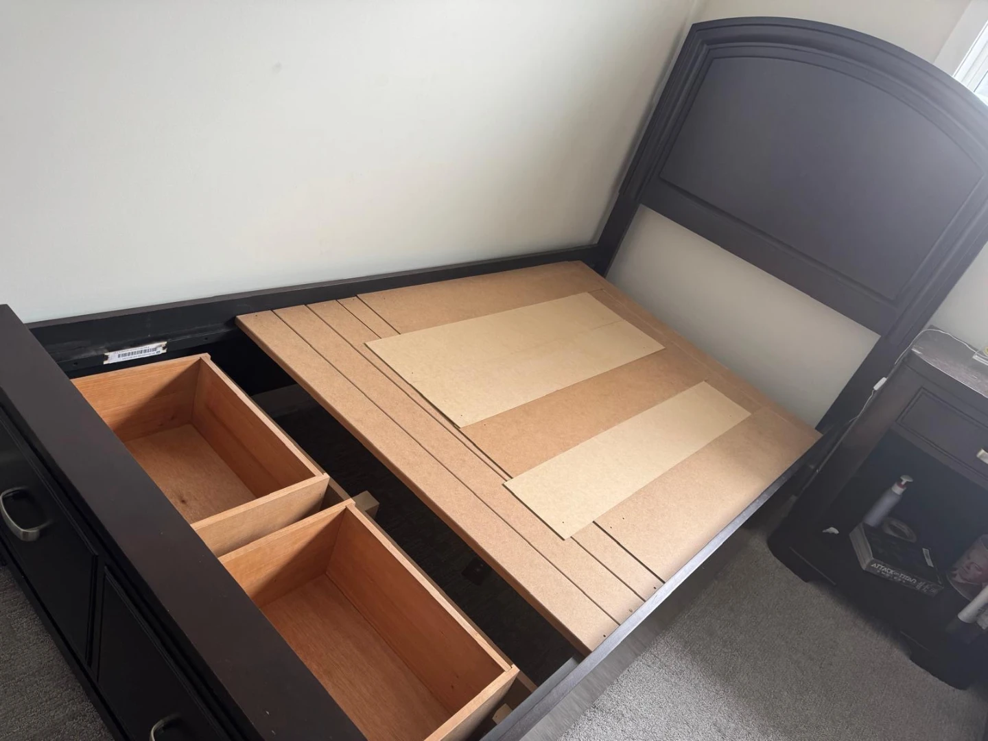 Dark Wood Headboard and Bed Frame with Storage Drawers - photo 3