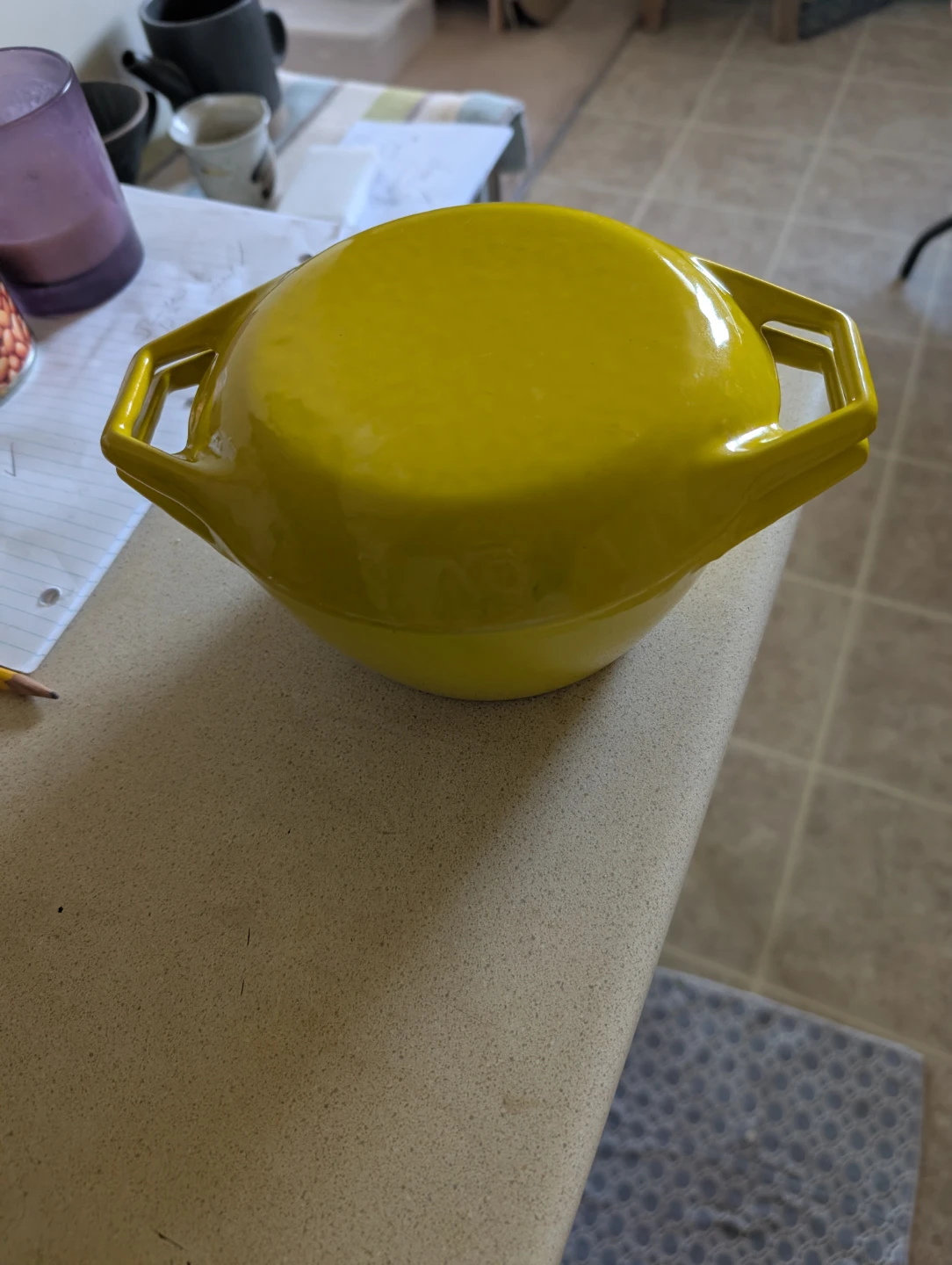 Yellow Enamel Mid-century Pot/Lid. $ Negotiable!