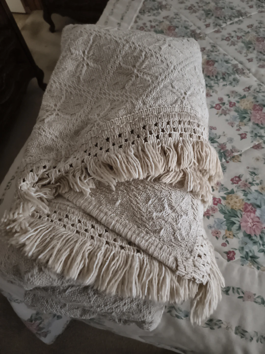 Cream Woven Throw Blanket with Fringe - photo 5