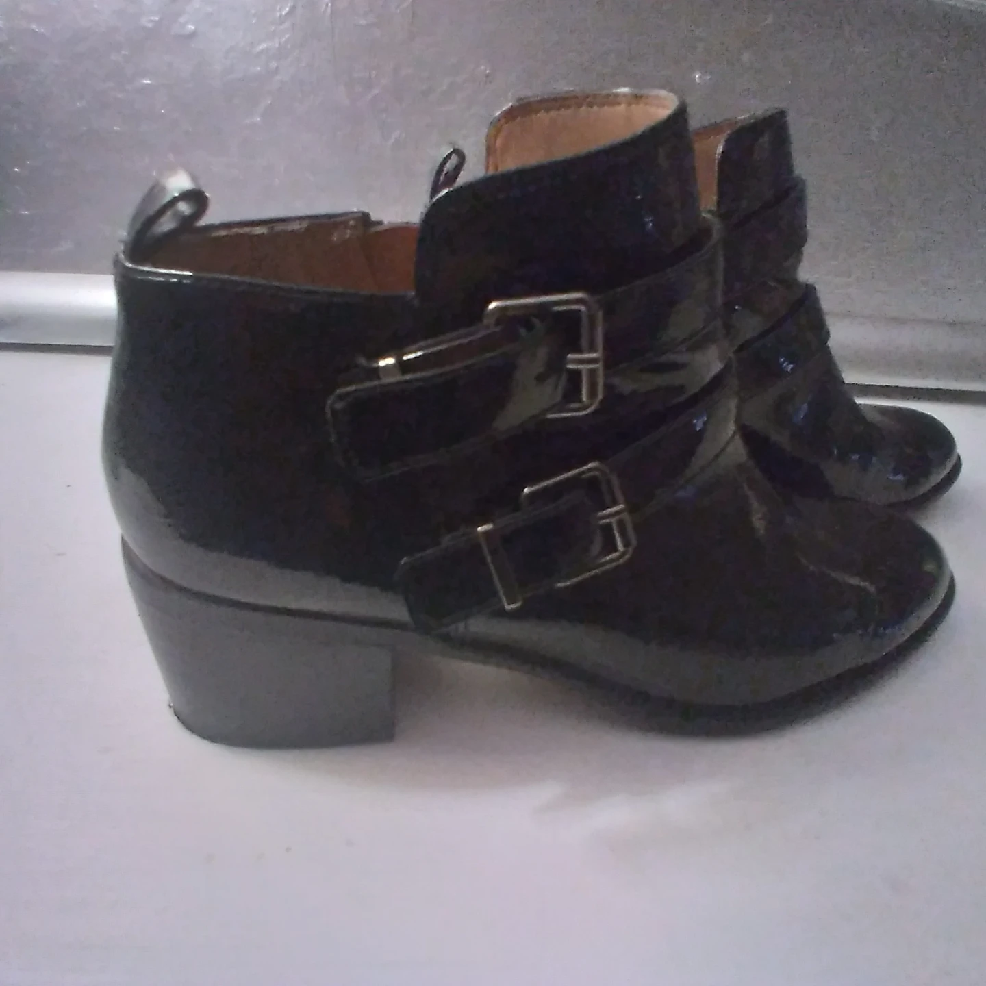Franco Sarto Black Patent Leather Ankle Boots