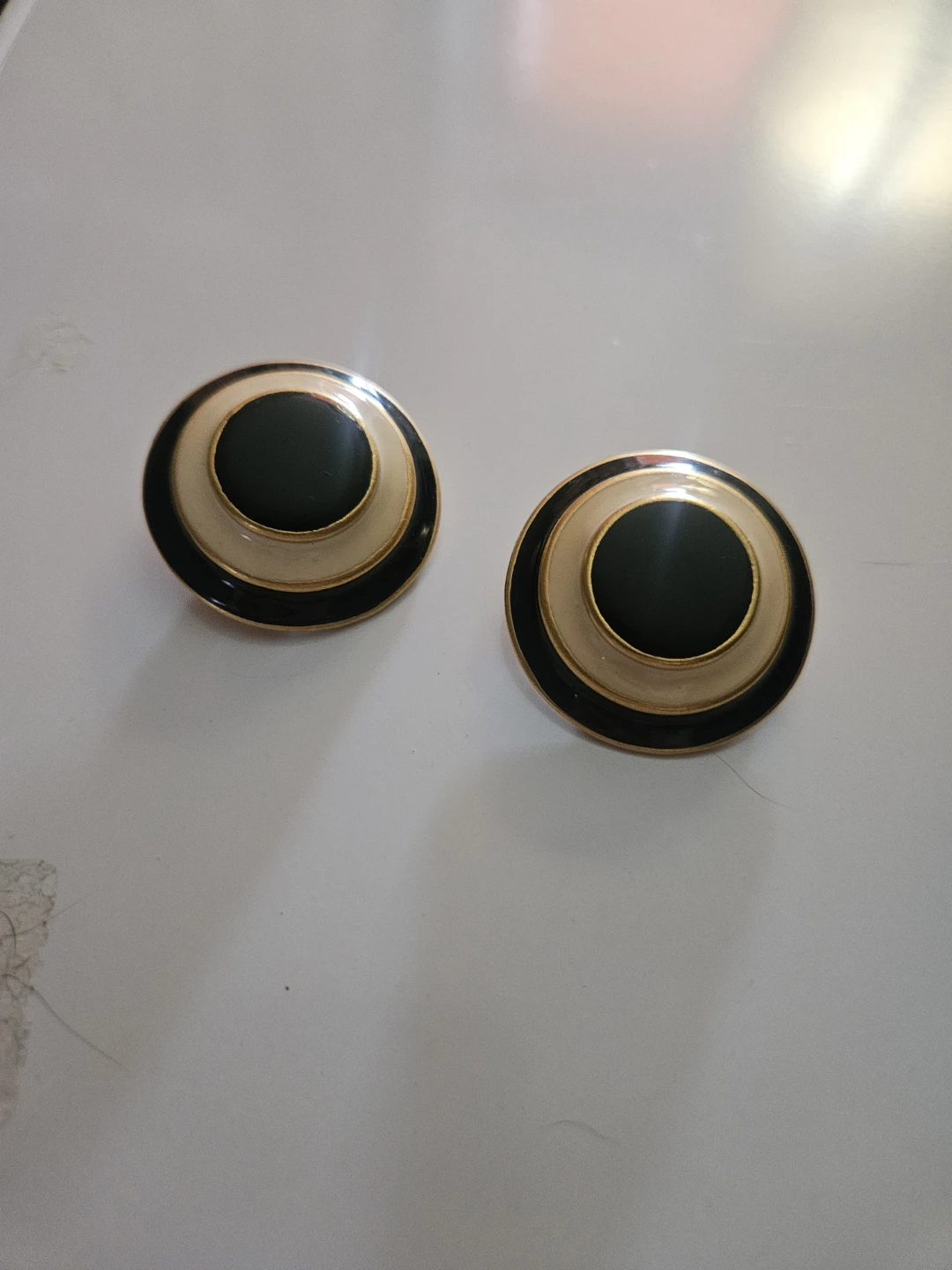 Gold Tone Enamel 1960s Clip-On Earrings