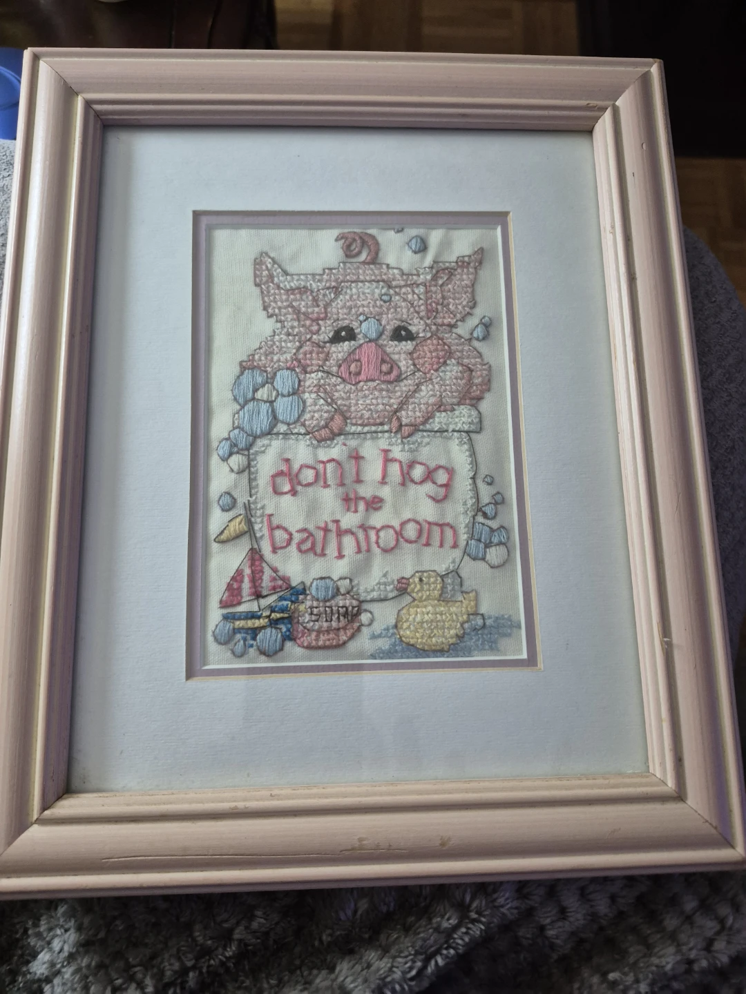 Cross-Stitch "Don't Hog the Bathroom" Framed Art - photo 2