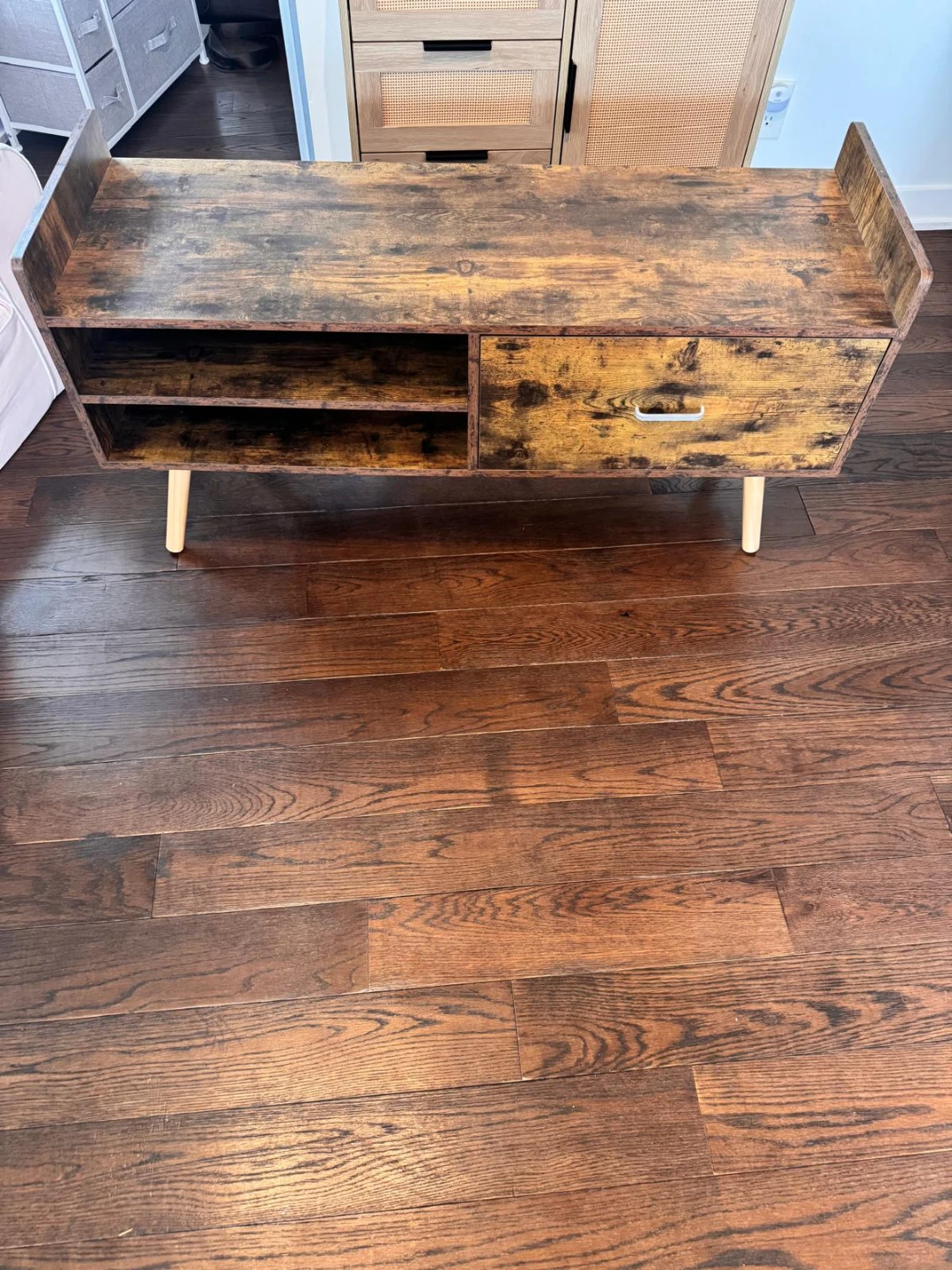 Rustic TV Bench  with Drawer and Shelves