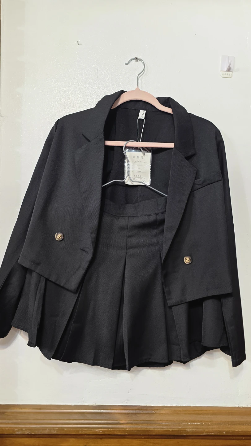 Black Pleated Skirt and Blazer Set