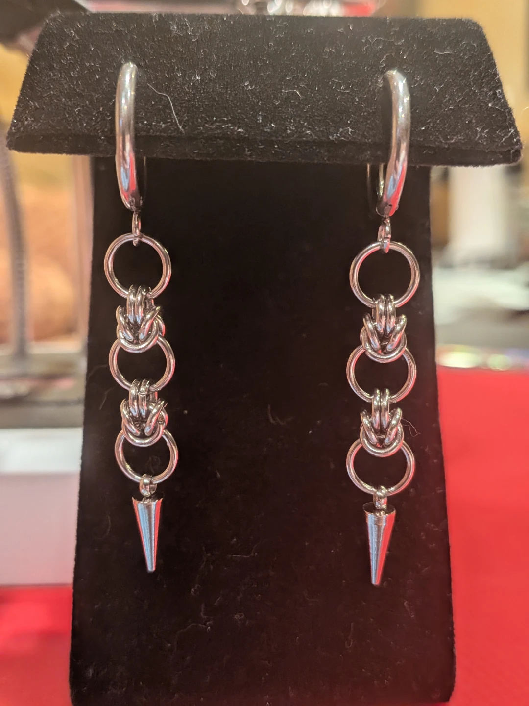 Dangle Earrings with Spikes and Chain