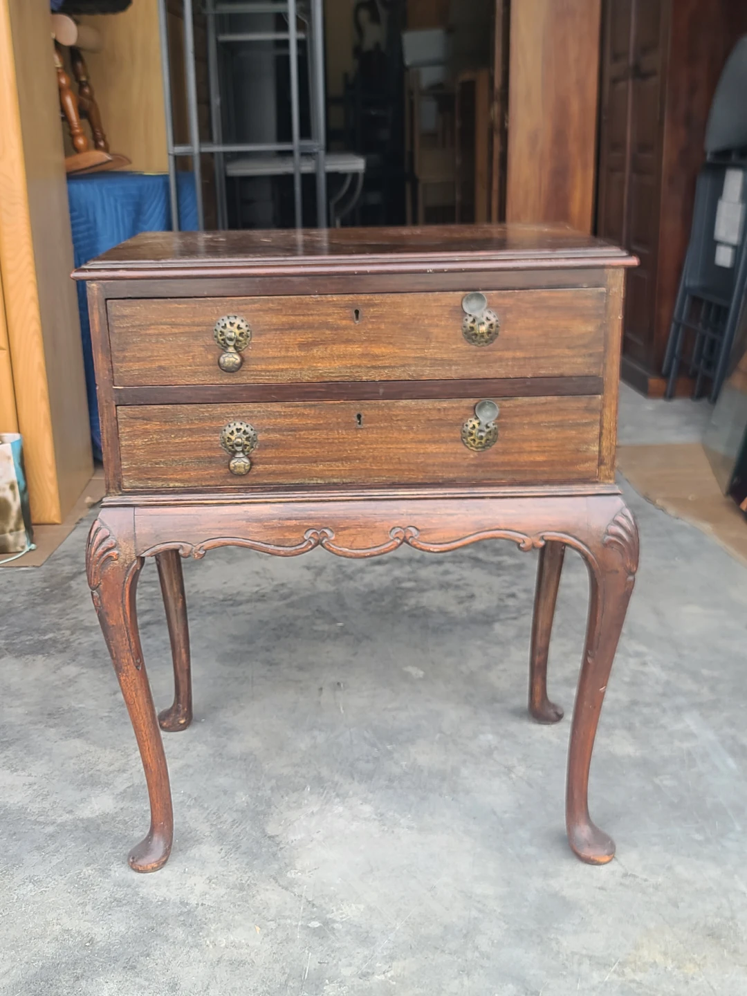 Antique Queen Anne Style Two-Drawer Side Table