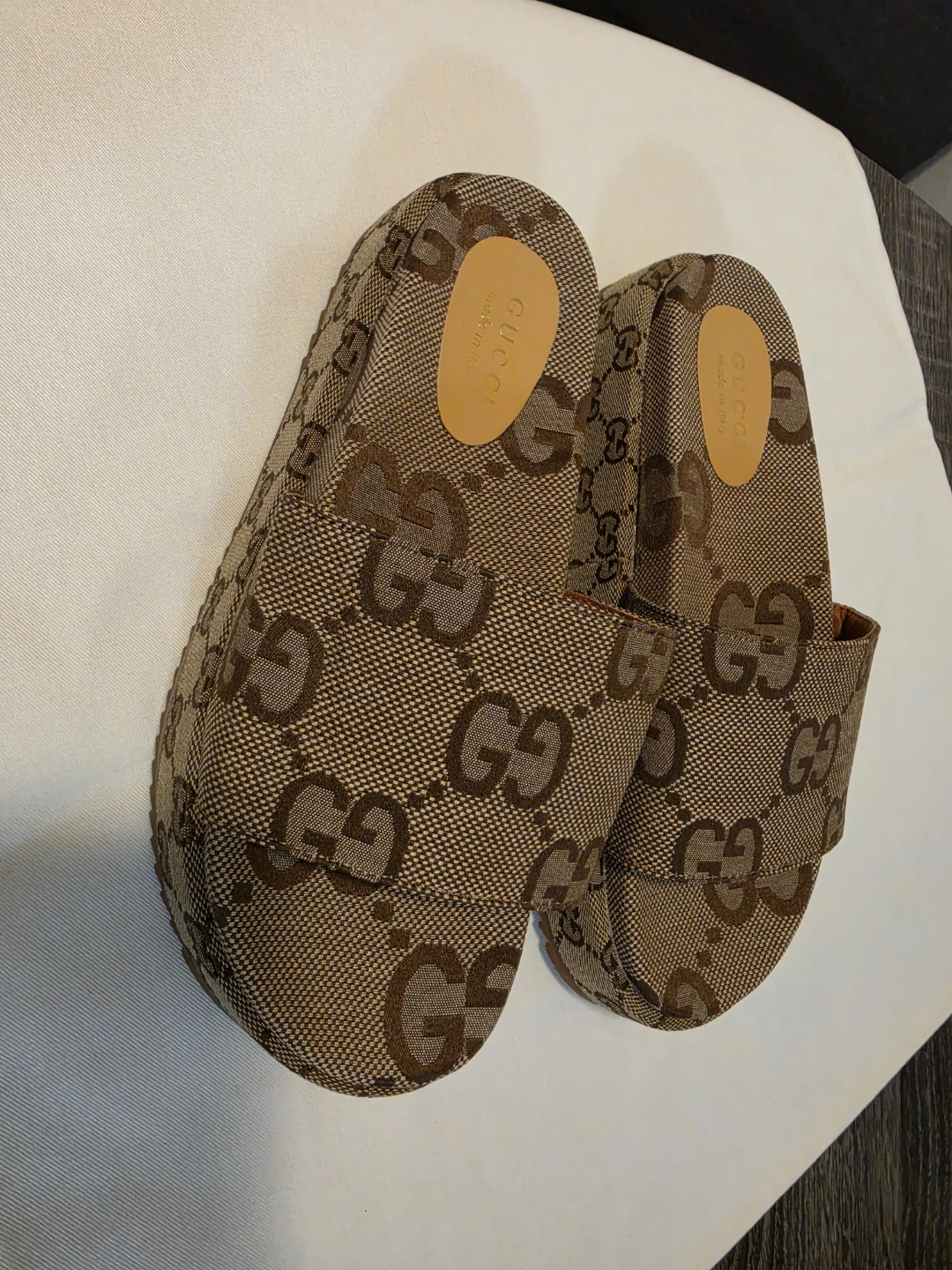 Gucci Canvas Platform Slides / Sandals Size 10