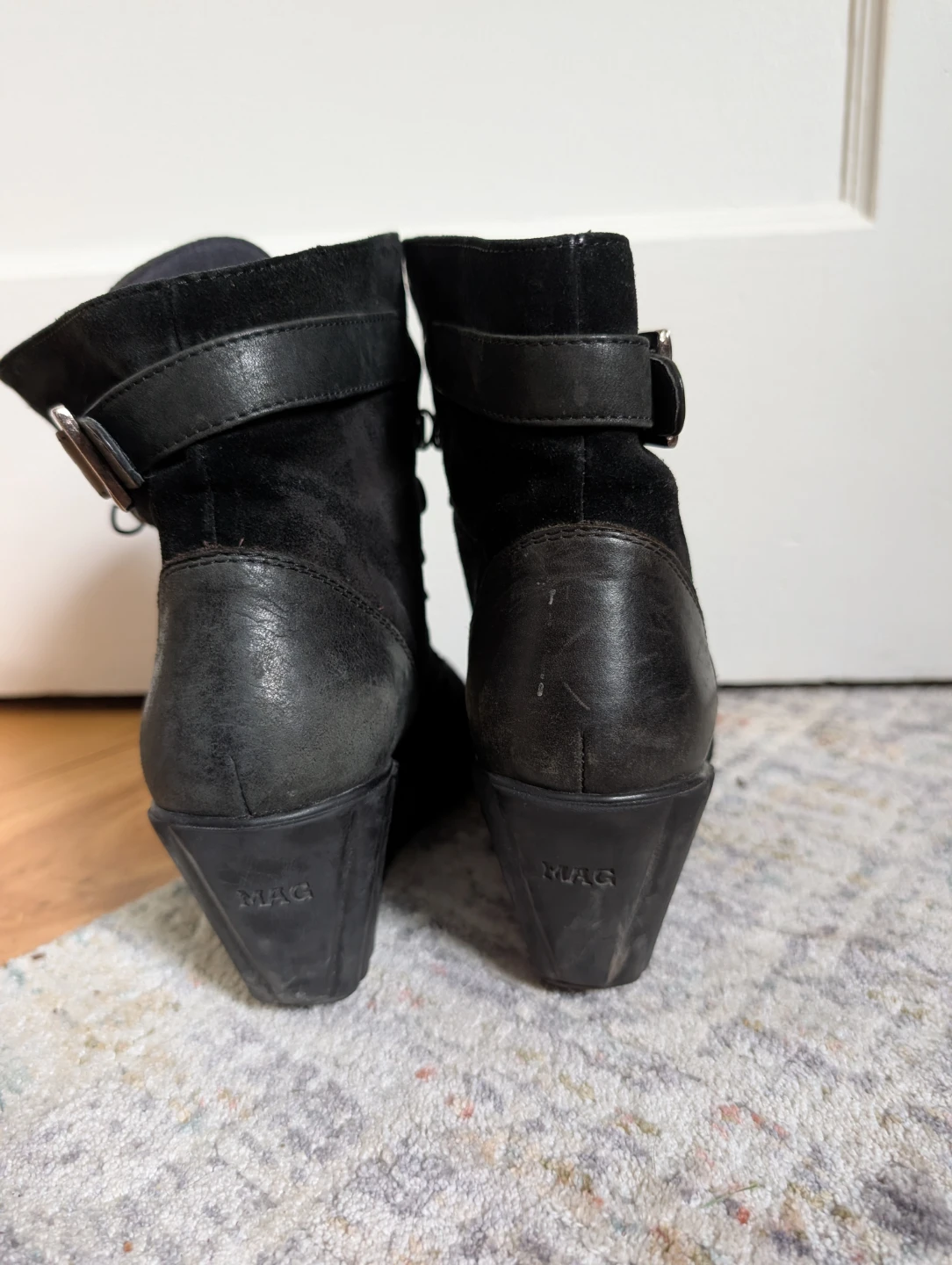 MAG Black Suede Wedge Ankle Boots - photo 4