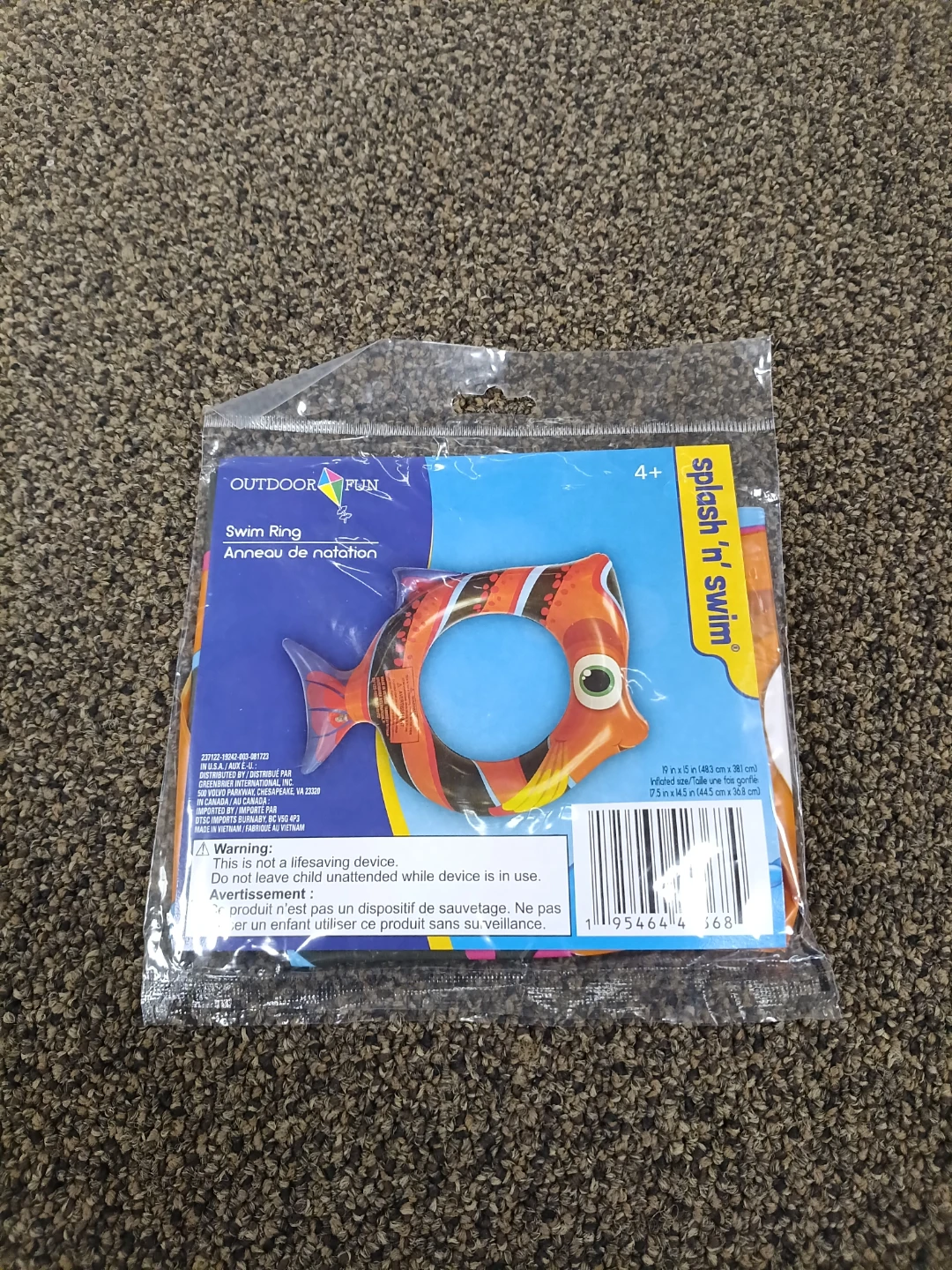Outdoor Fun Splash-N-Swim Clownfish Inflatable Splash Ring