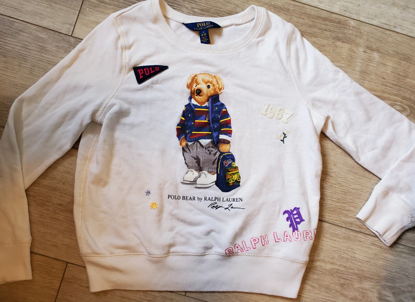 Polo Ralph Lauren White Polo Bear Sweatshirt Size M (8-10)