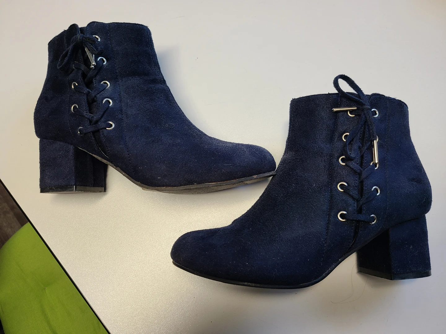 Navy Blue Suede Lace-Up Ankle Boots - photo 4