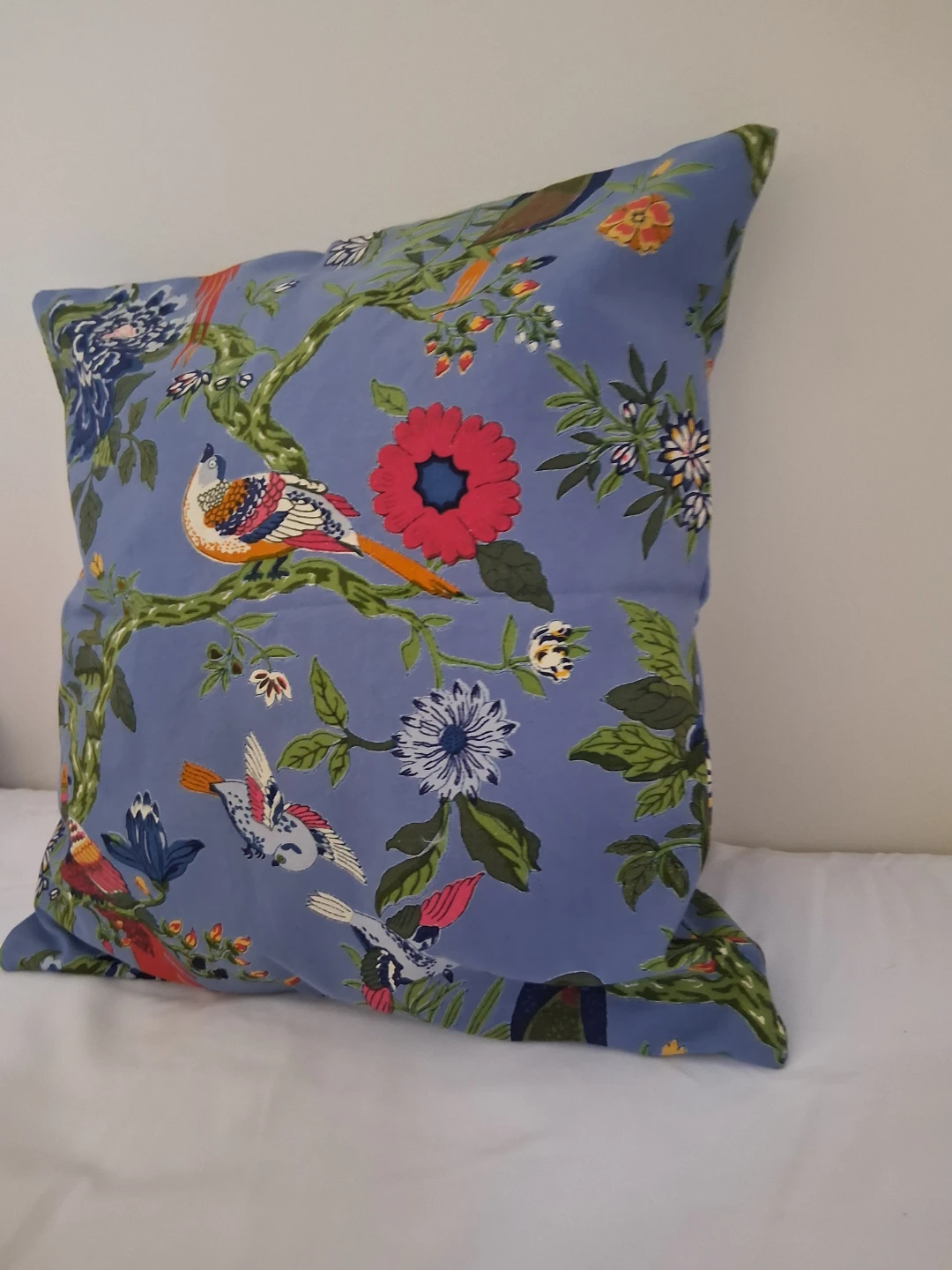 New Decorative Throw Pillow Cover - Blue Floral Bird Pattern - photo 3