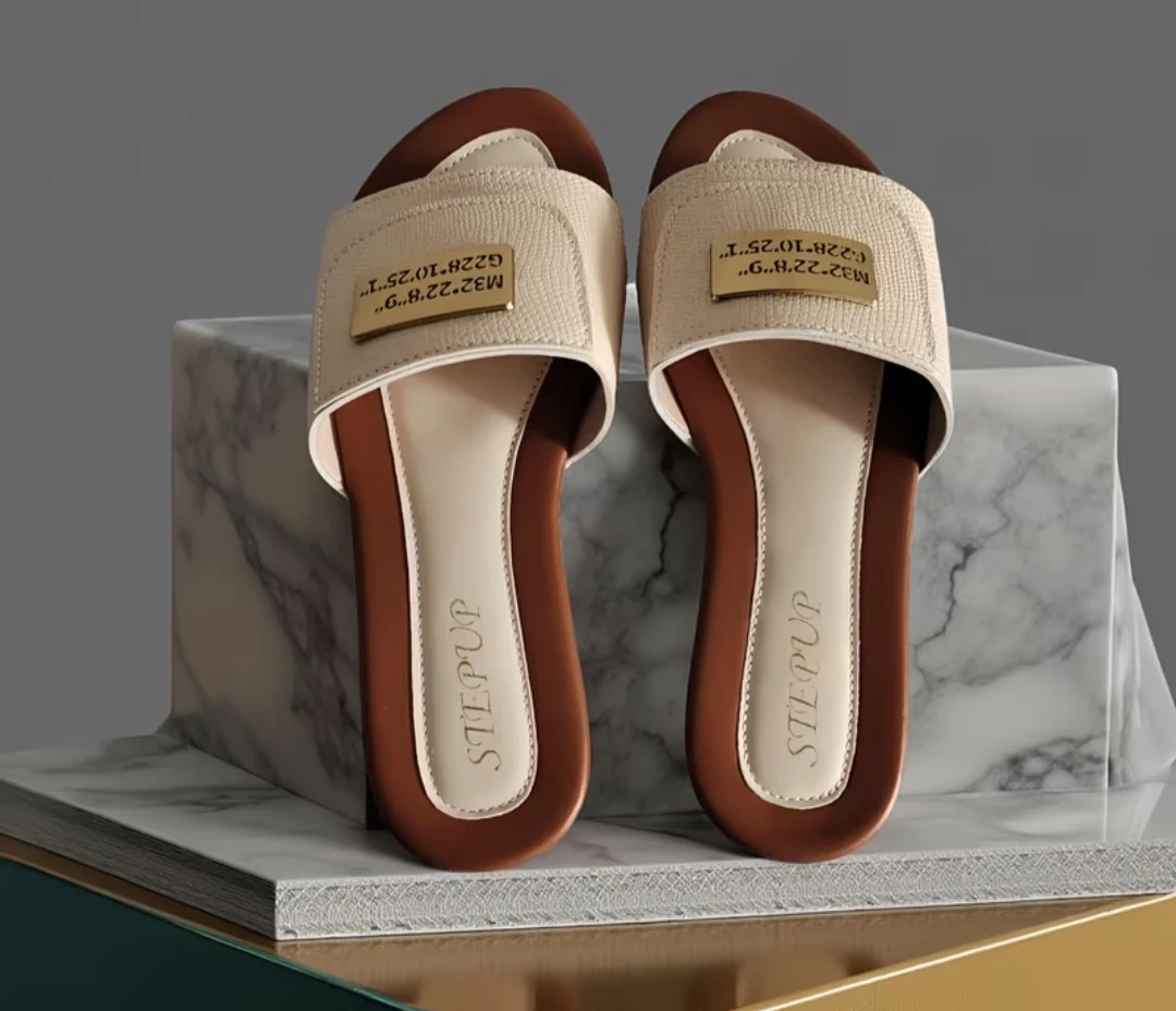 STEP UP Cream and Brown Slide Sandals - photo 2