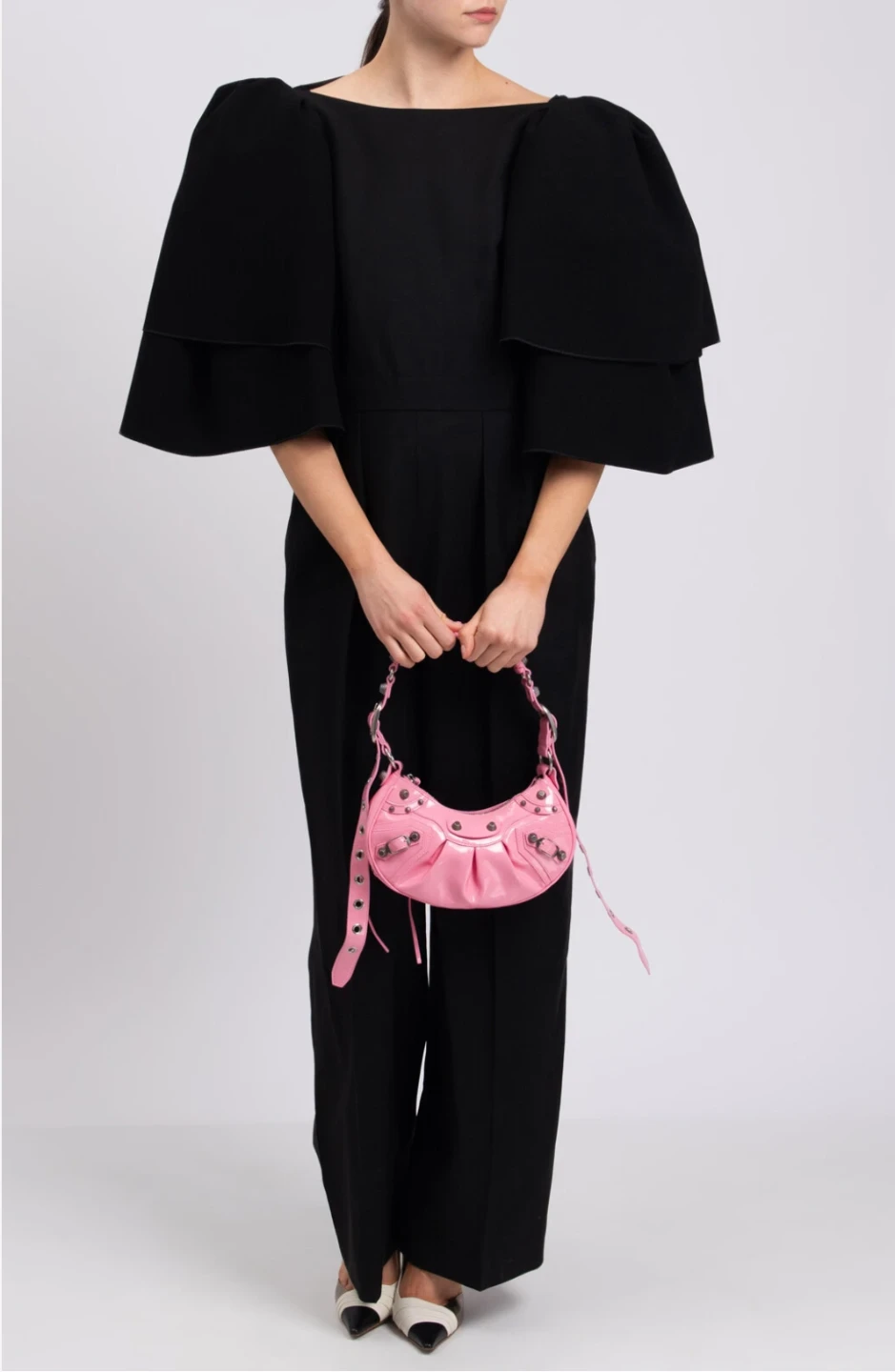 New Roksanda Black Wool Crepe Jumpsuit with Puff Sleeves