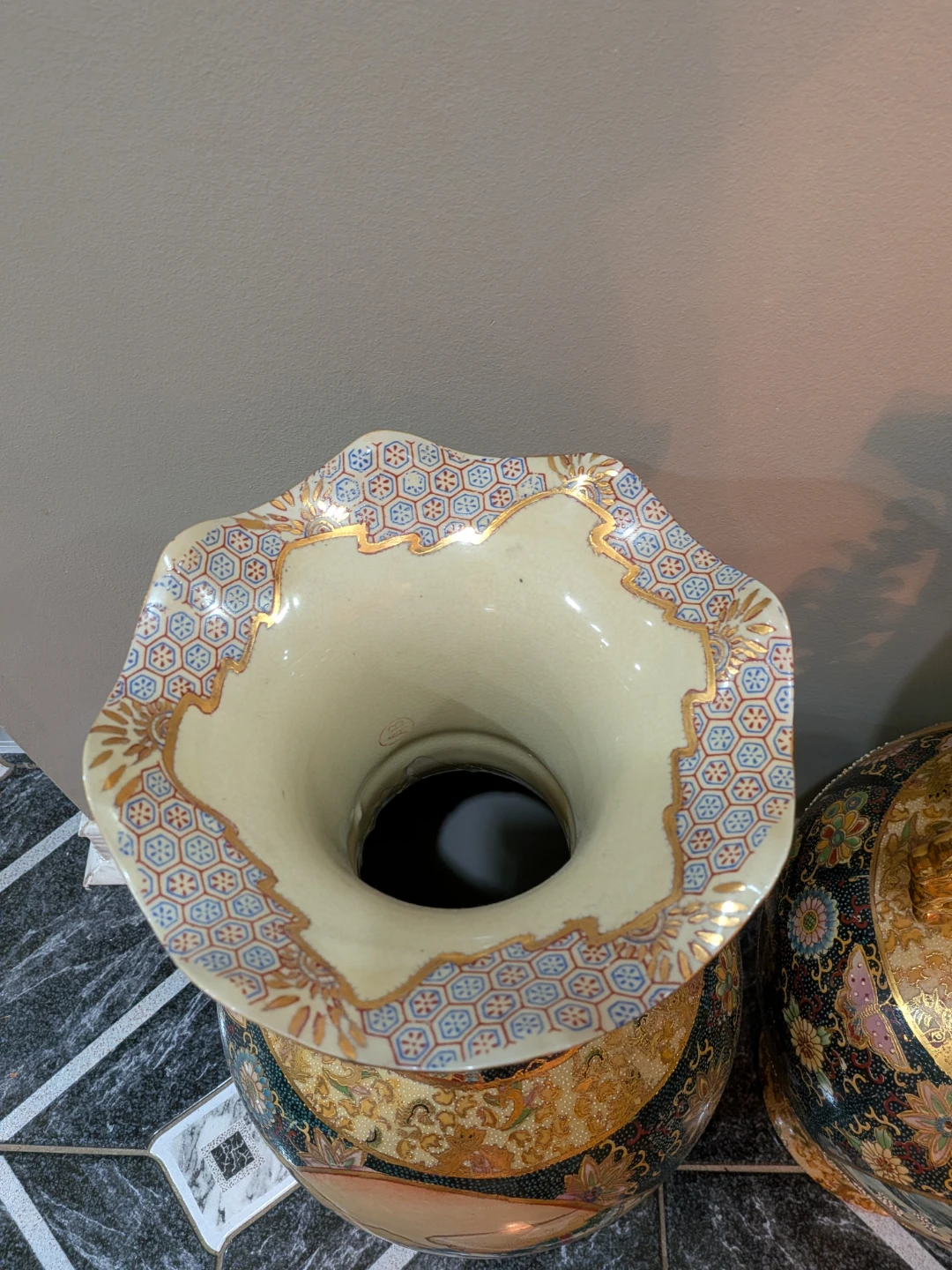 Pair of Large Vintage Satsuma-Style Ceramic Floor Vases - photo 3