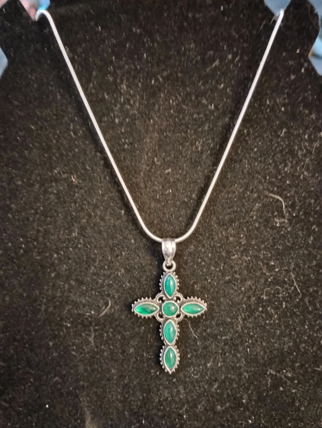 Sterling Silver Green Onyx Cross - photo 2
