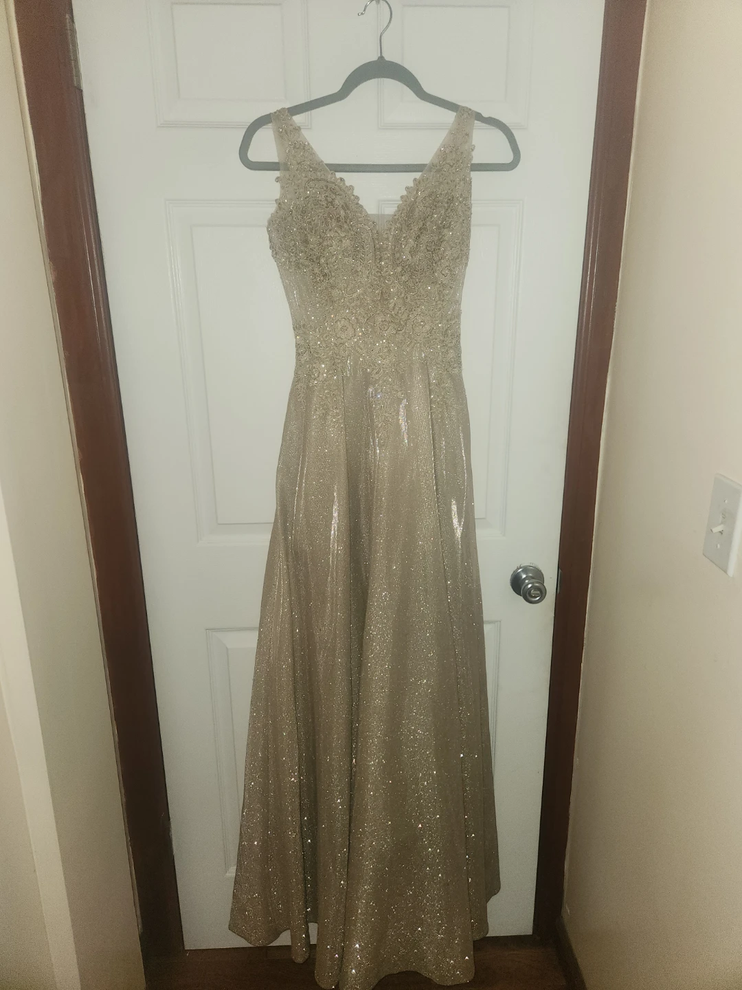 Sparkly Gold V-Neck Prom Dress