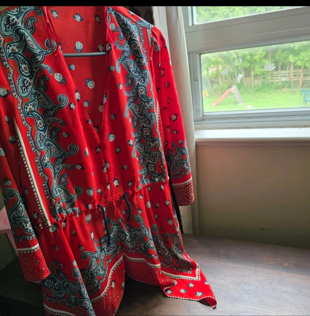 Red Paisley Print Dress zara medium