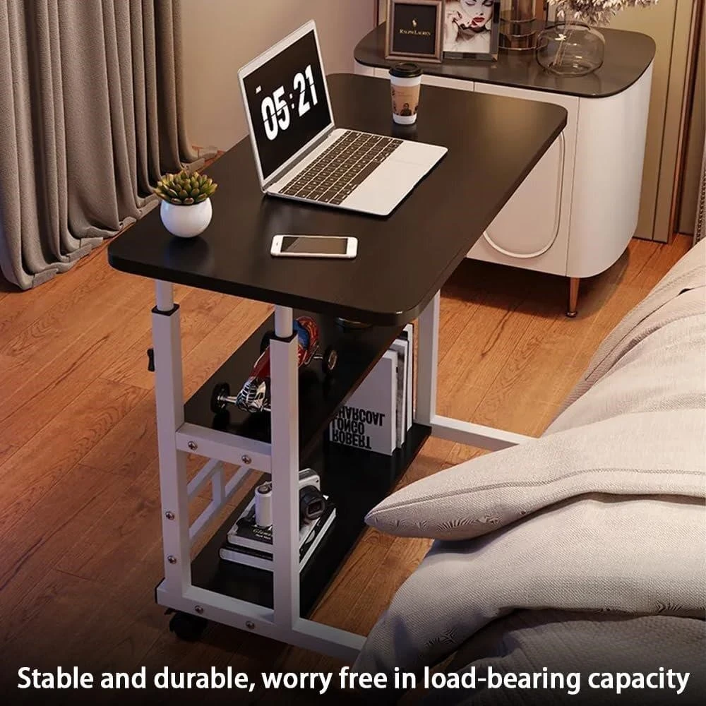 Adjustable Rolling Bedside Table with Shelves
