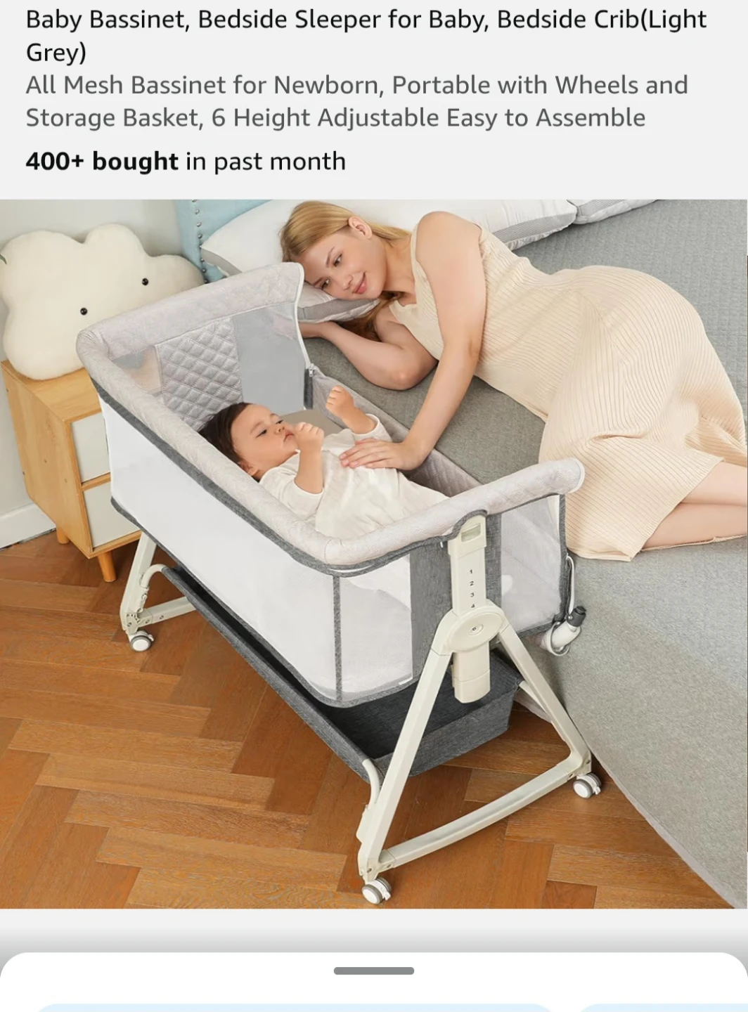 Portable Baby Bedside Bassinet - Light Grey - photo 2