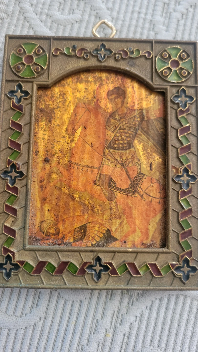 Rare. Greek Saint George and the Dragon Cloisonne Icon Picture - photo 2